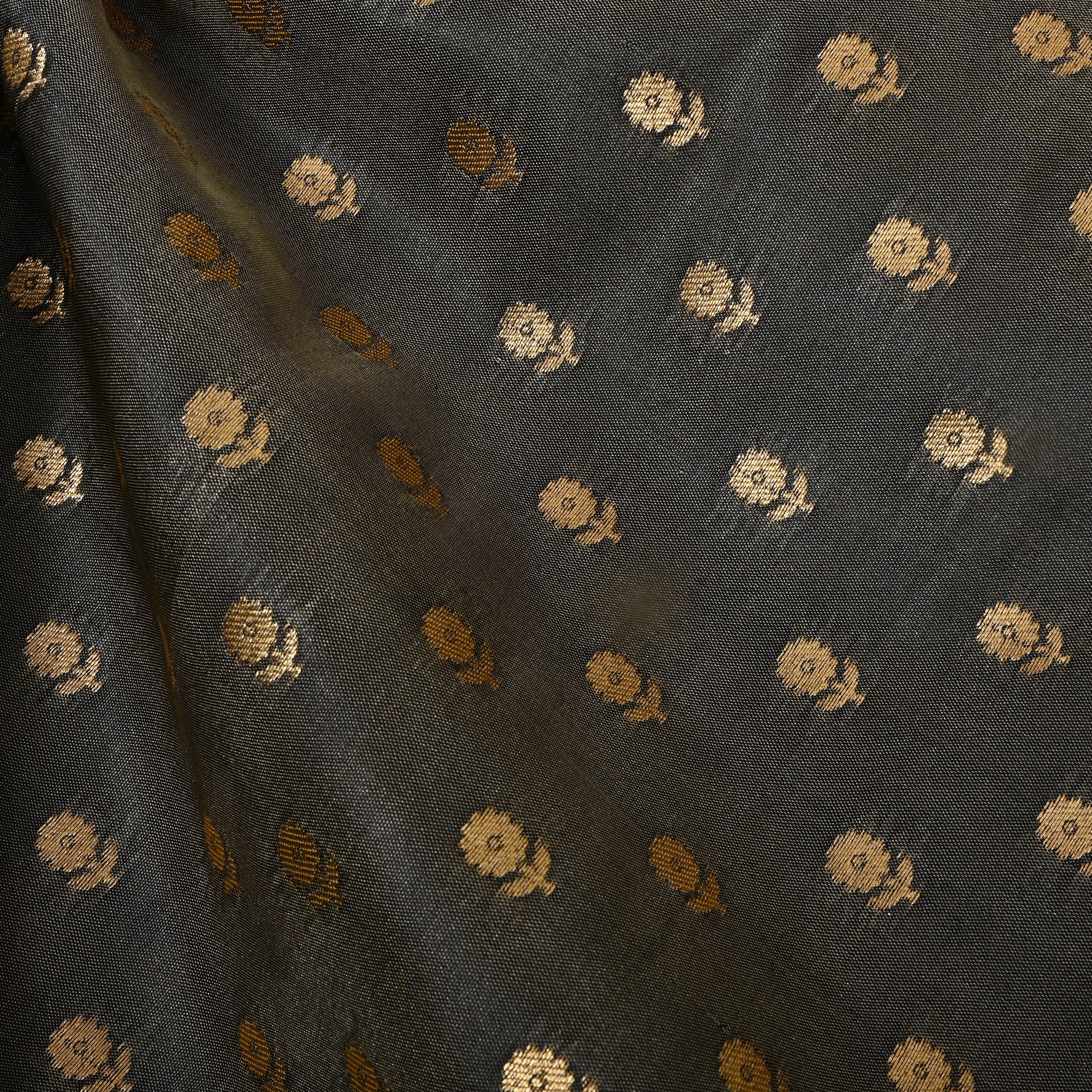 Charcoal Grey Floral Jamawar Silk Fabric