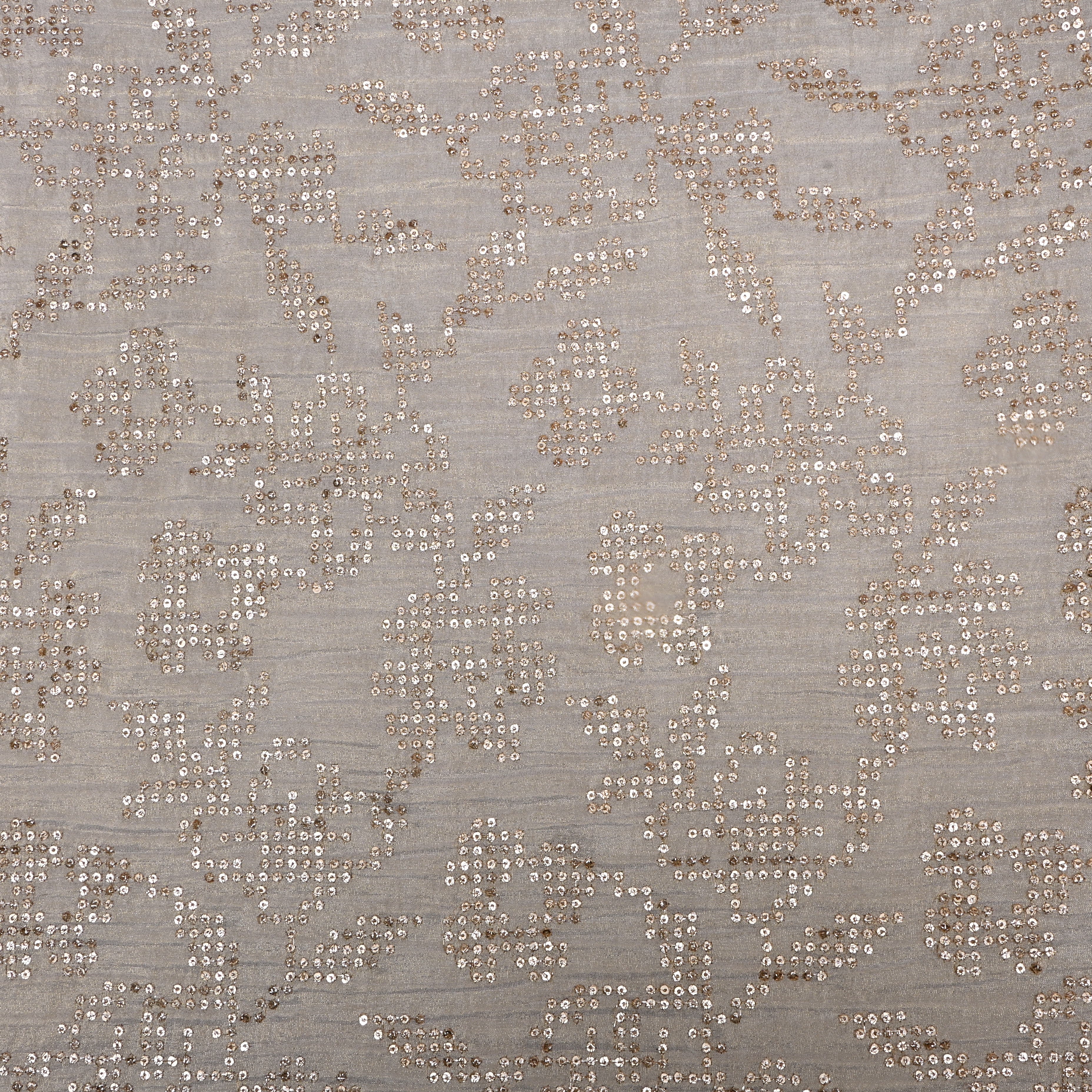 Sand Brown Sequin Embroidered Tissue Fabric