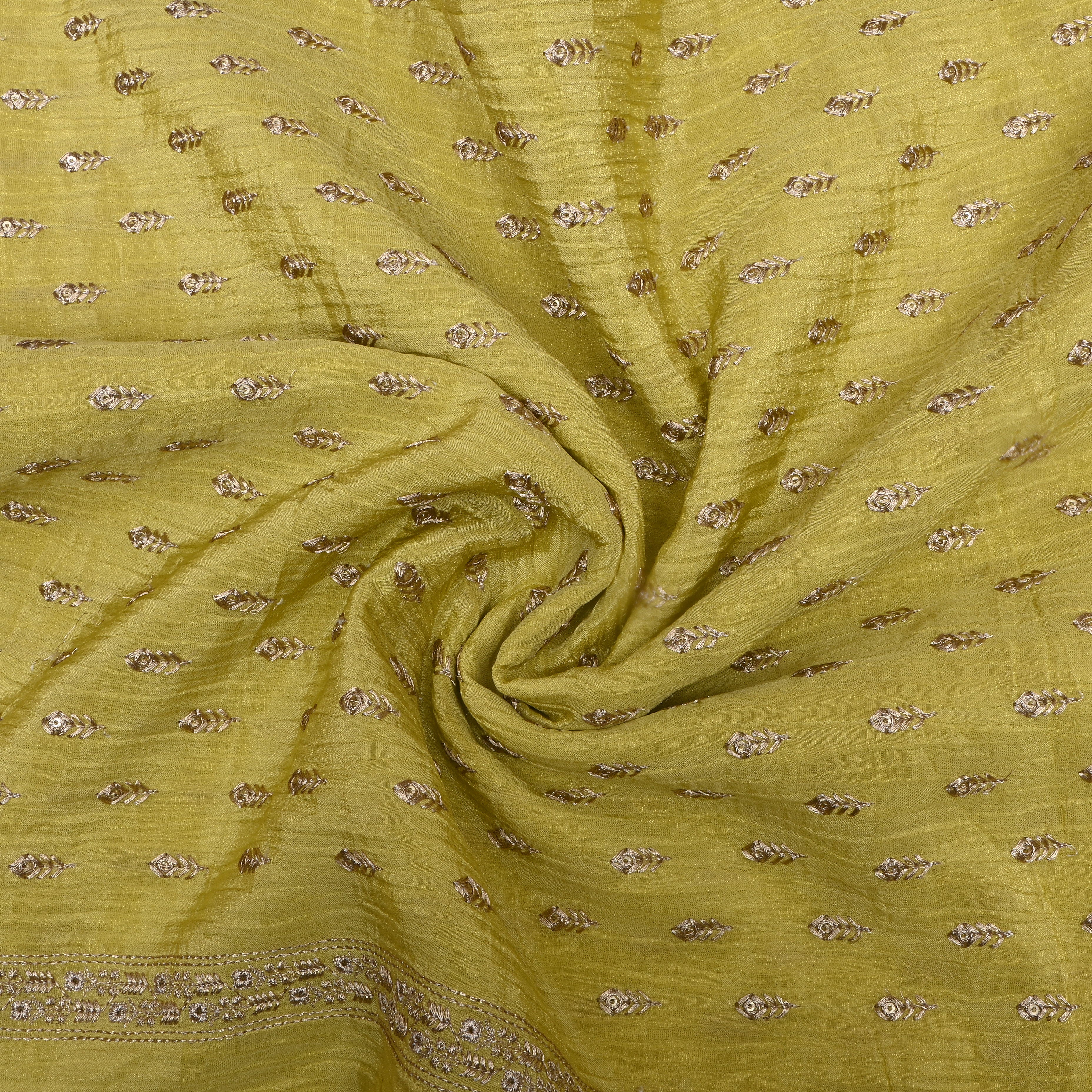 Lime Yellow Zari Embroidery Tissue Fabric