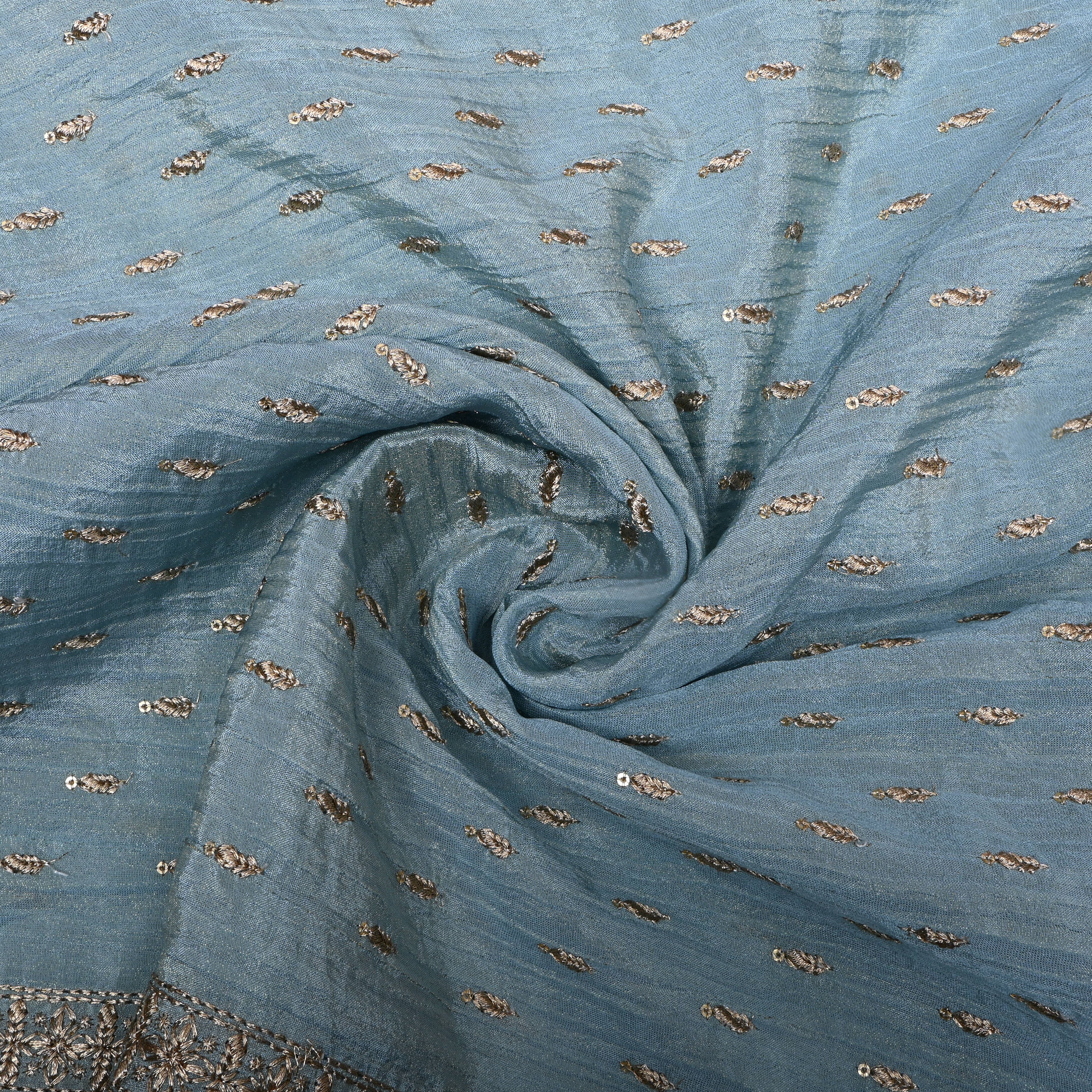 Pale Gray Zari Embroidery Tissue Fabric