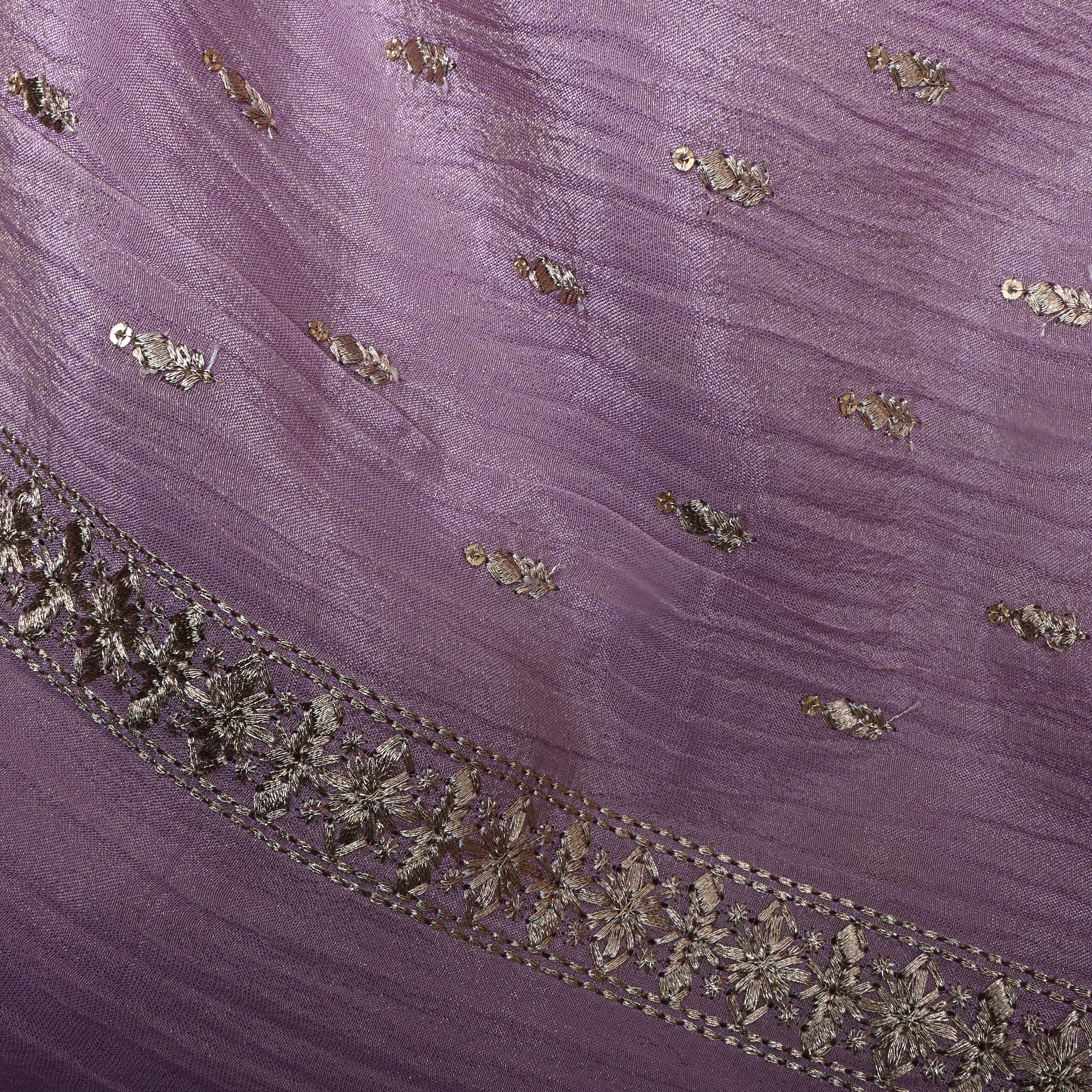 Dark Mauve Zari Embroidery Tissue Fabric