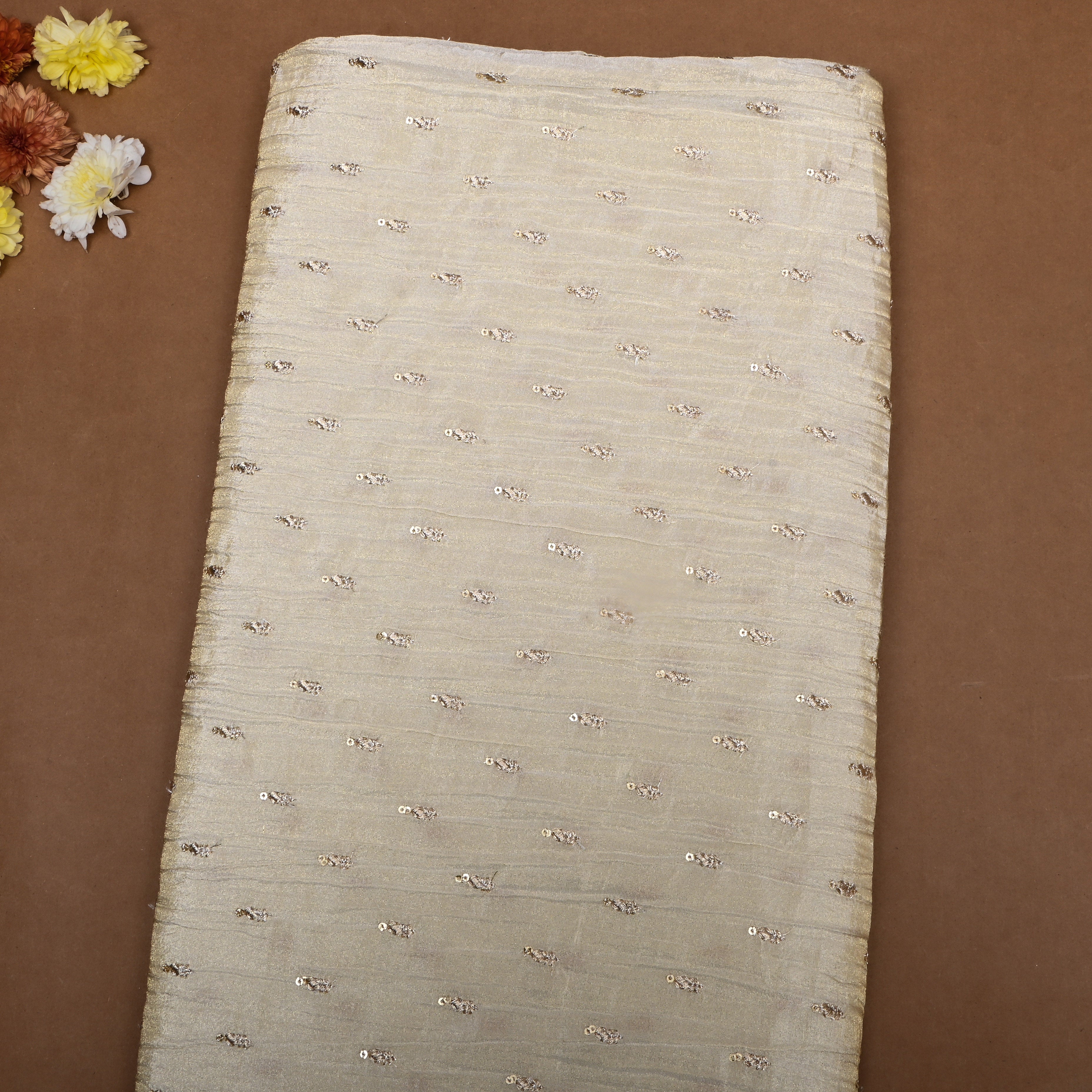 Light Beige Zari Embroidery Tissue Fabric