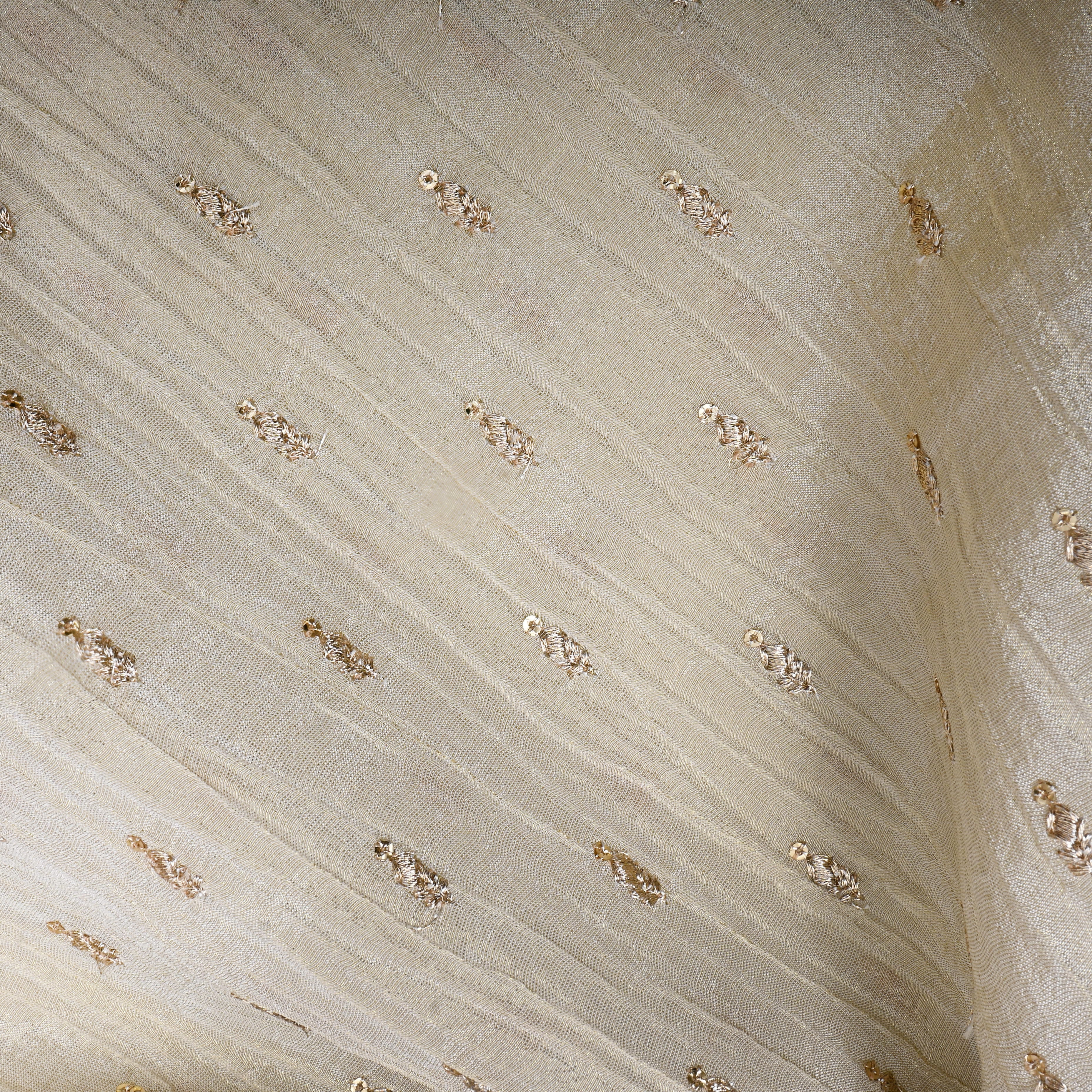 Light Beige Zari Embroidery Tissue Fabric