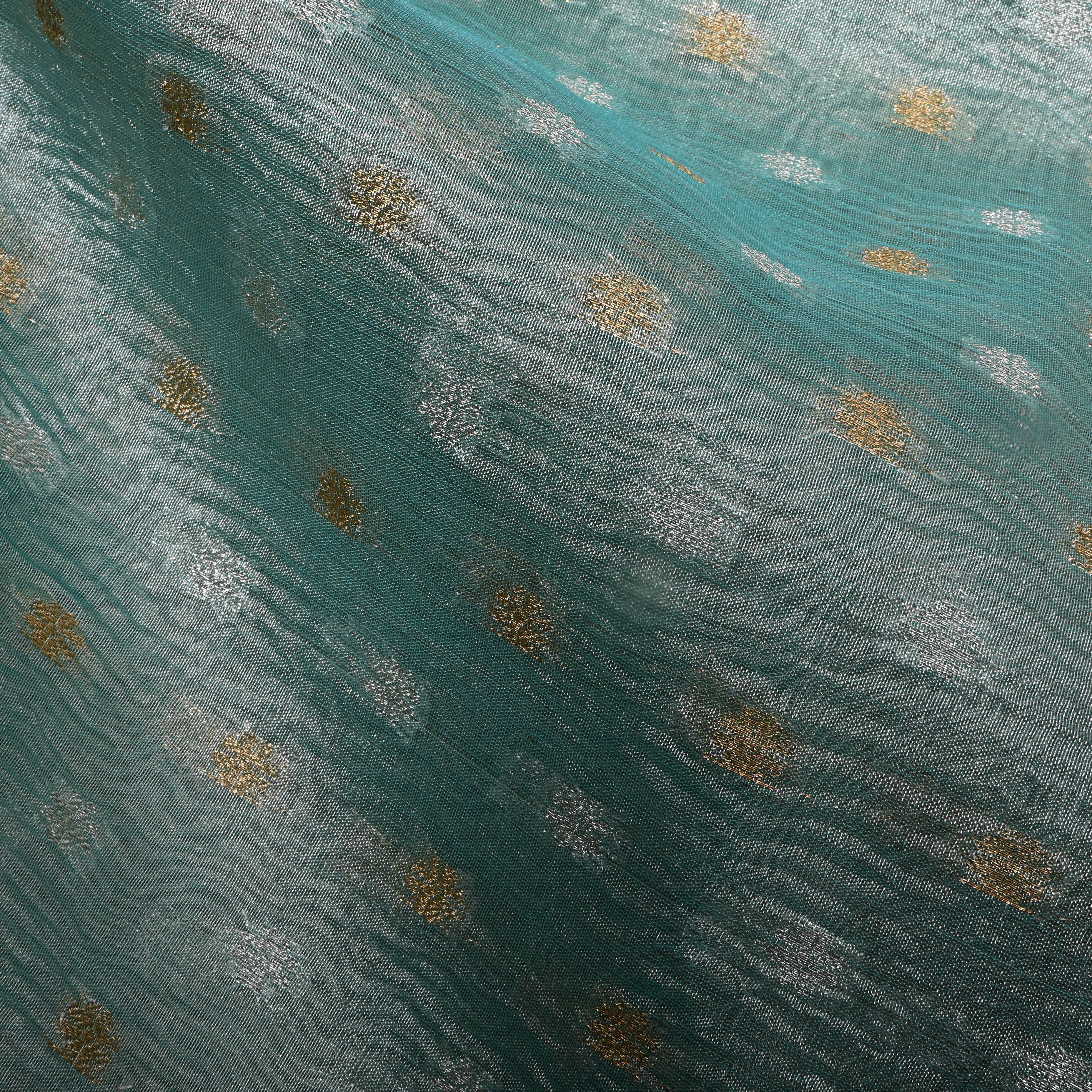 Aqua Green Zari Woven Tissue Fabric