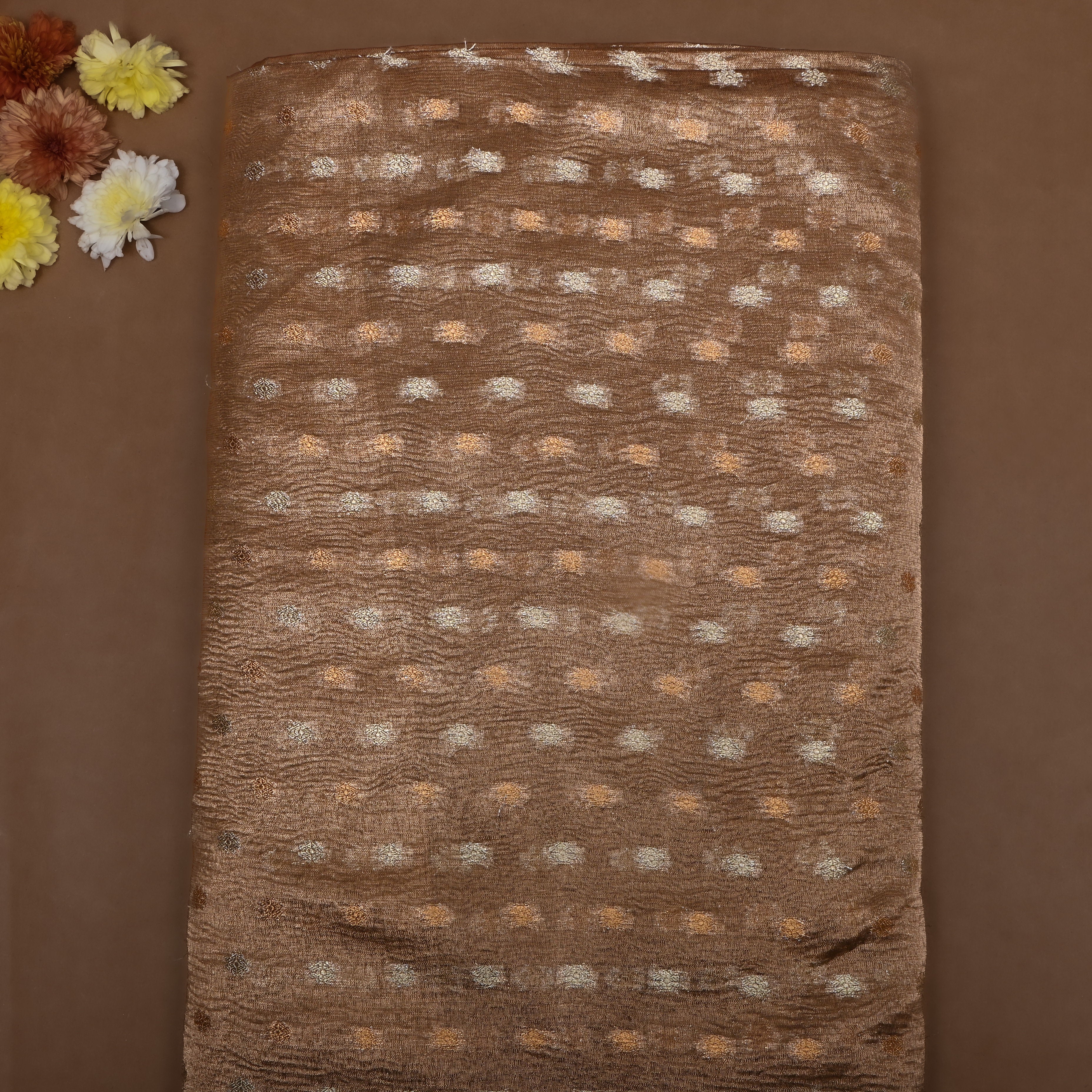 Golden Brown Zari Woven Tissue Fabric
