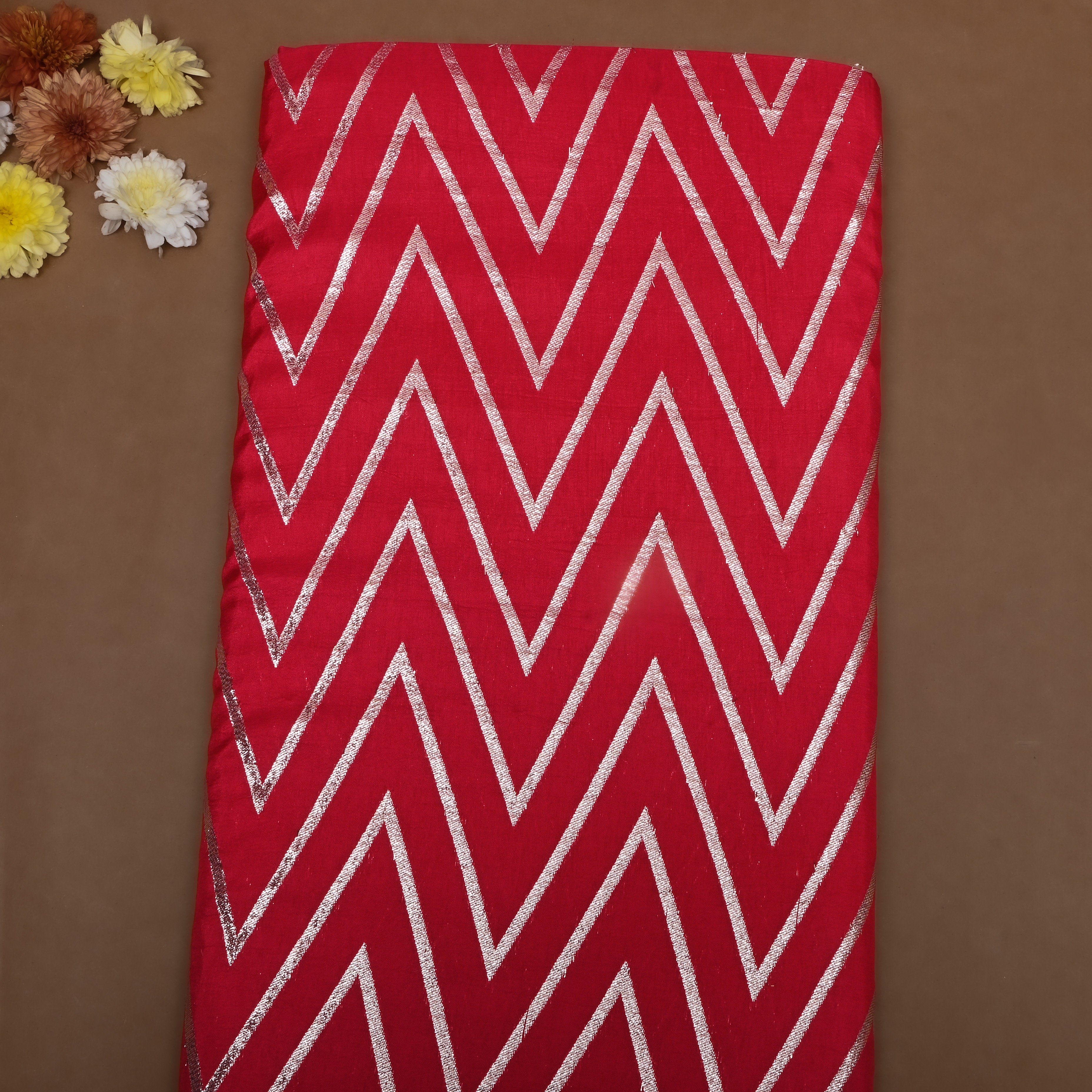 Crimson Red Zari Woven Silk Fabric