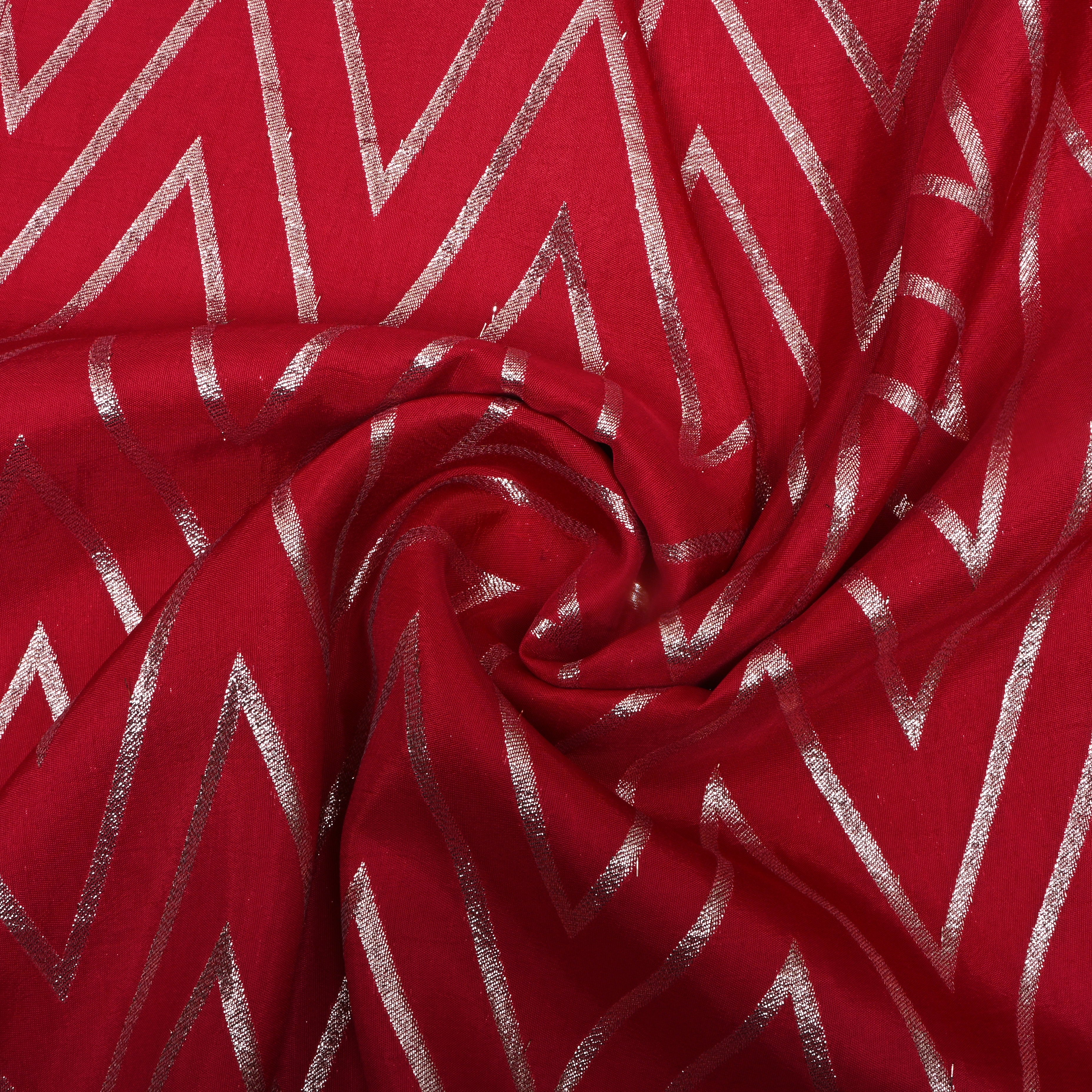 Crimson Red Zari Woven Silk Fabric