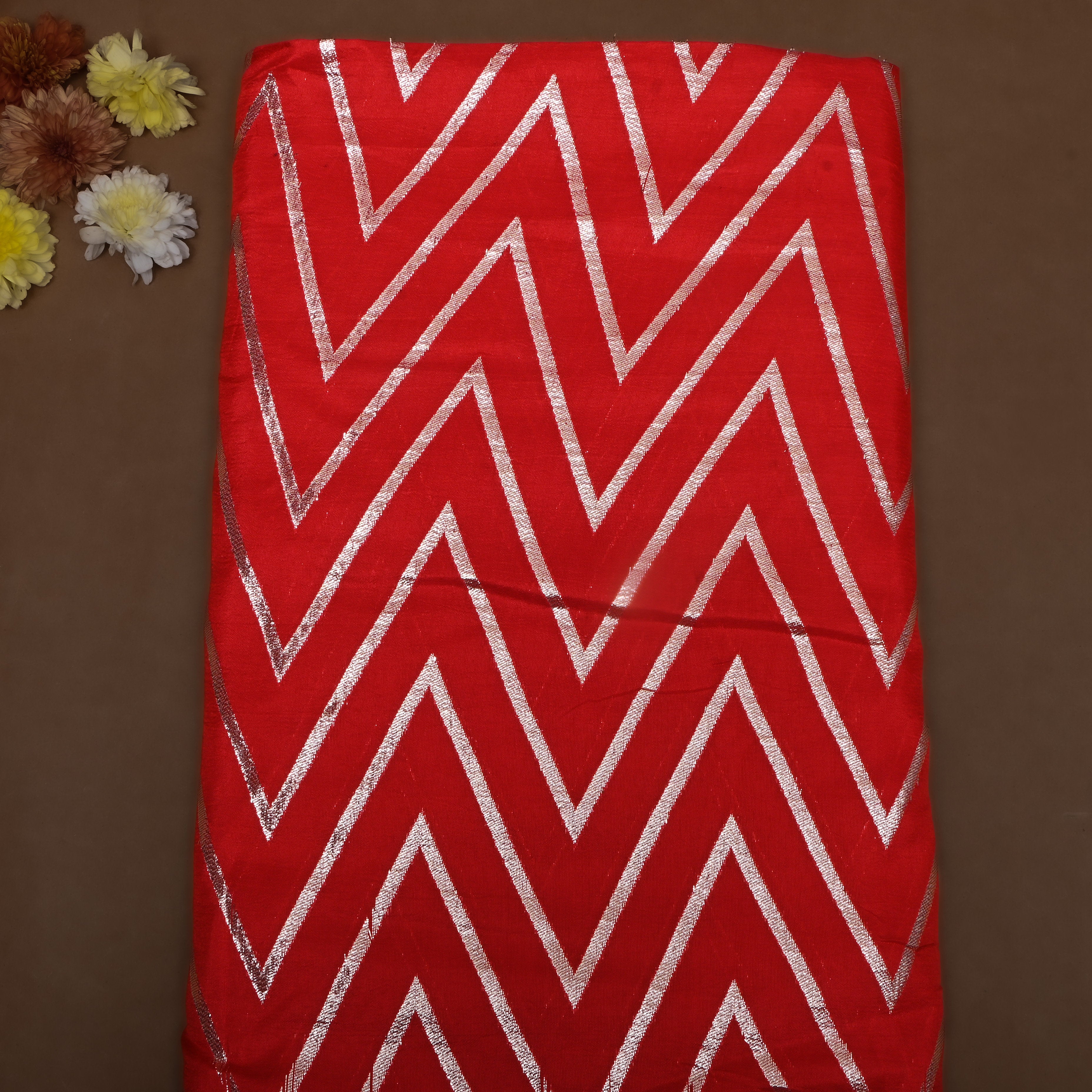 Venetian Red Zari Woven Silk Fabric