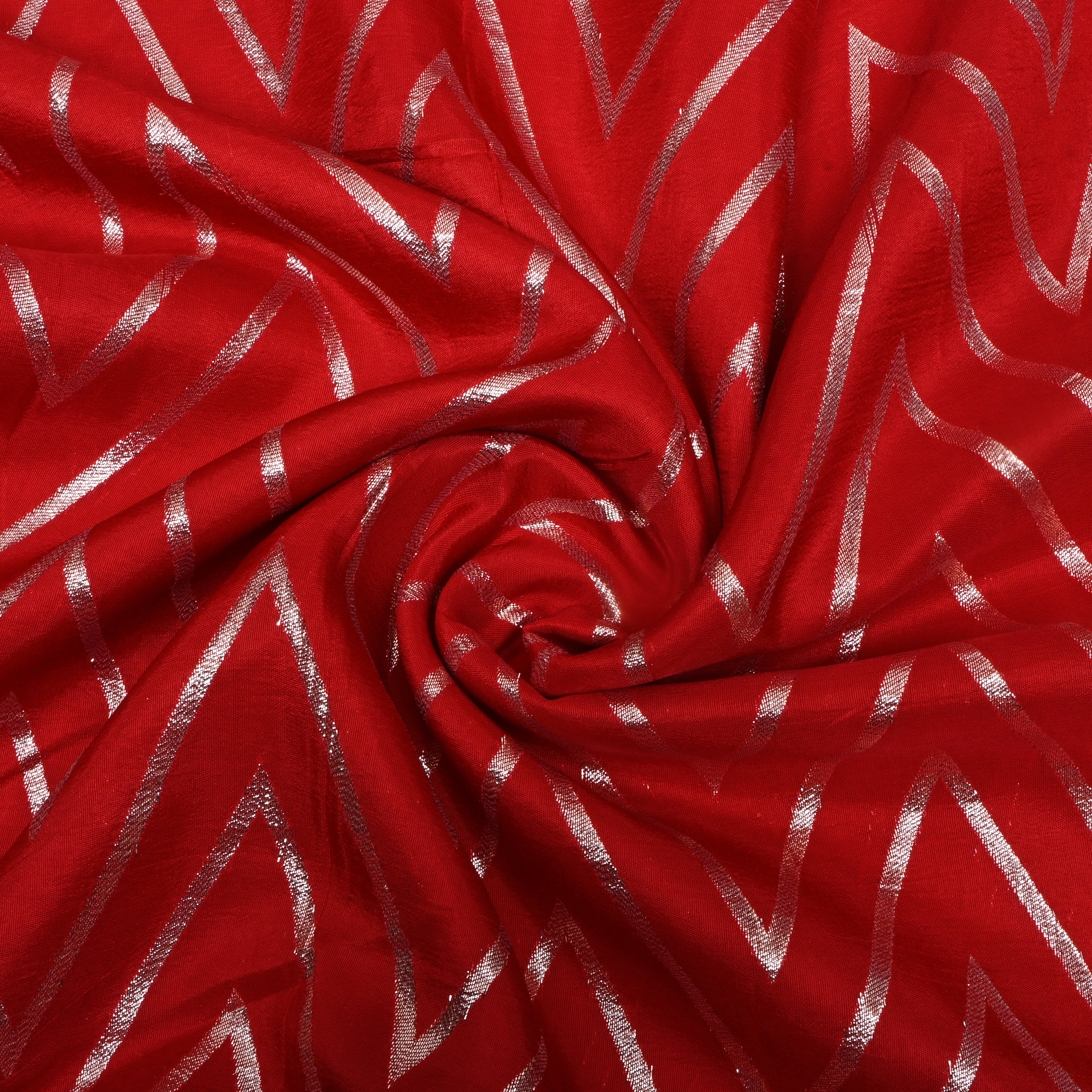 Venetian Red Zari Woven Silk Fabric