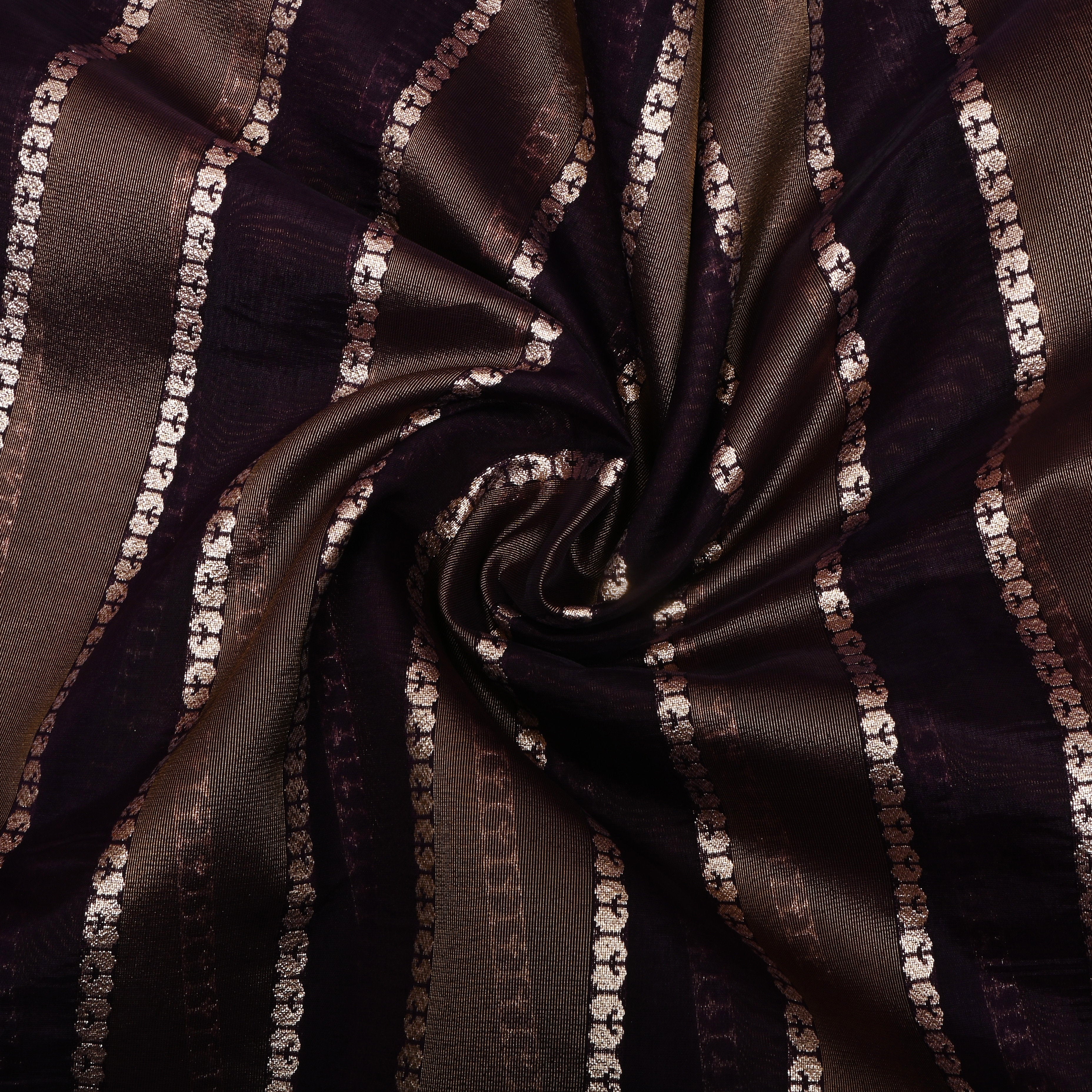 Chocolate Brown Zari Woven Silk Fabric