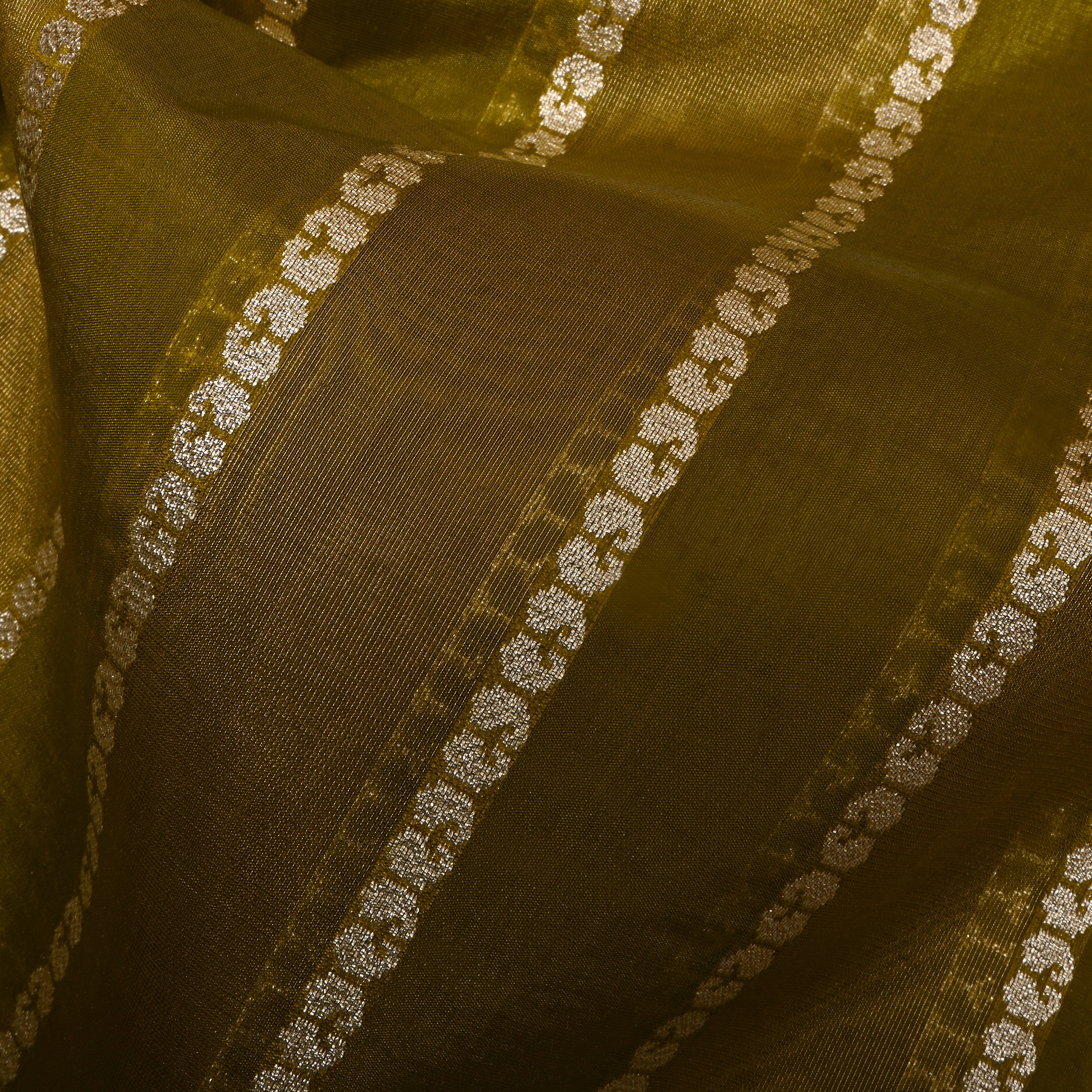 Dark Mehndi Zari Woven Silk Fabric