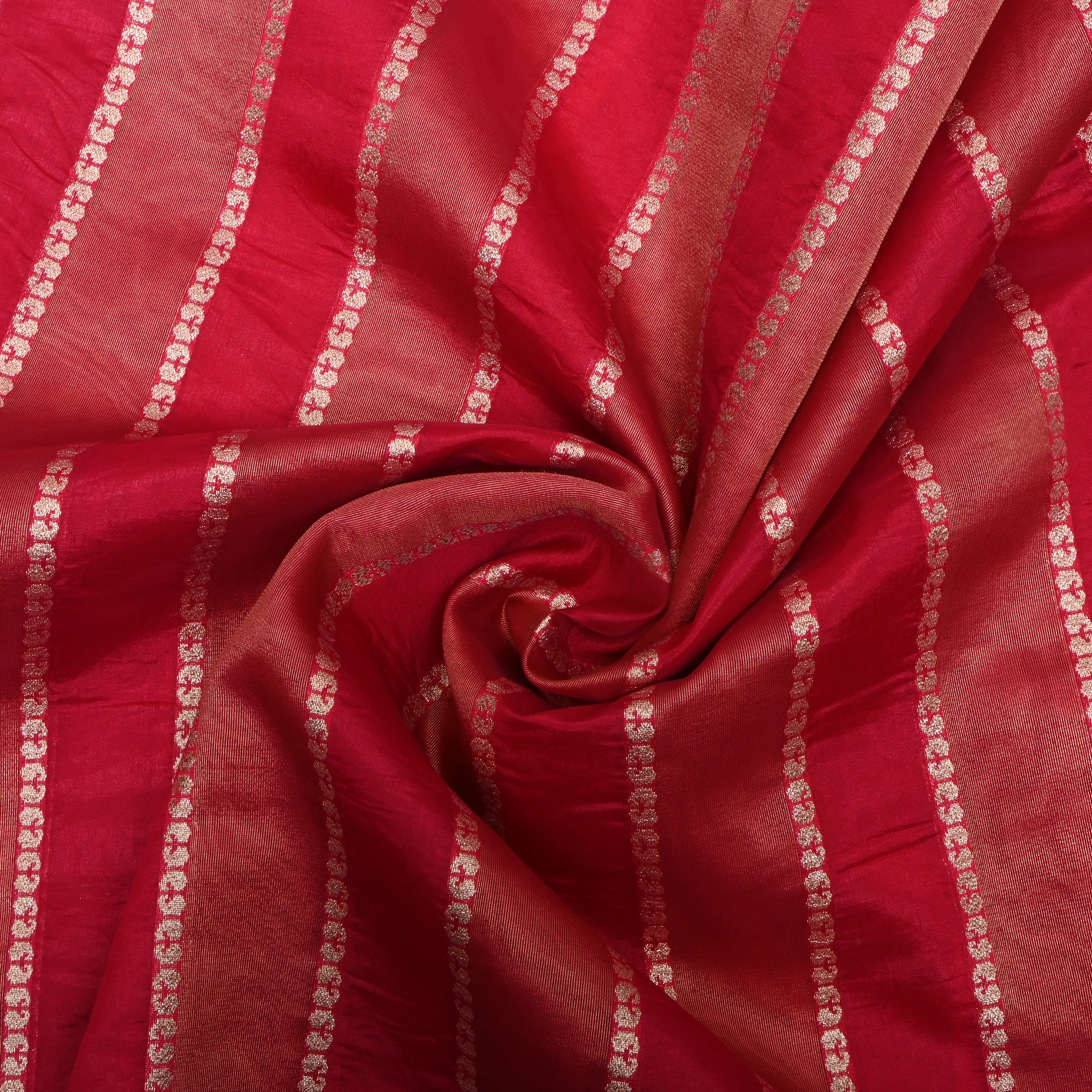 Tomato Red Zari Woven Silk Fabric