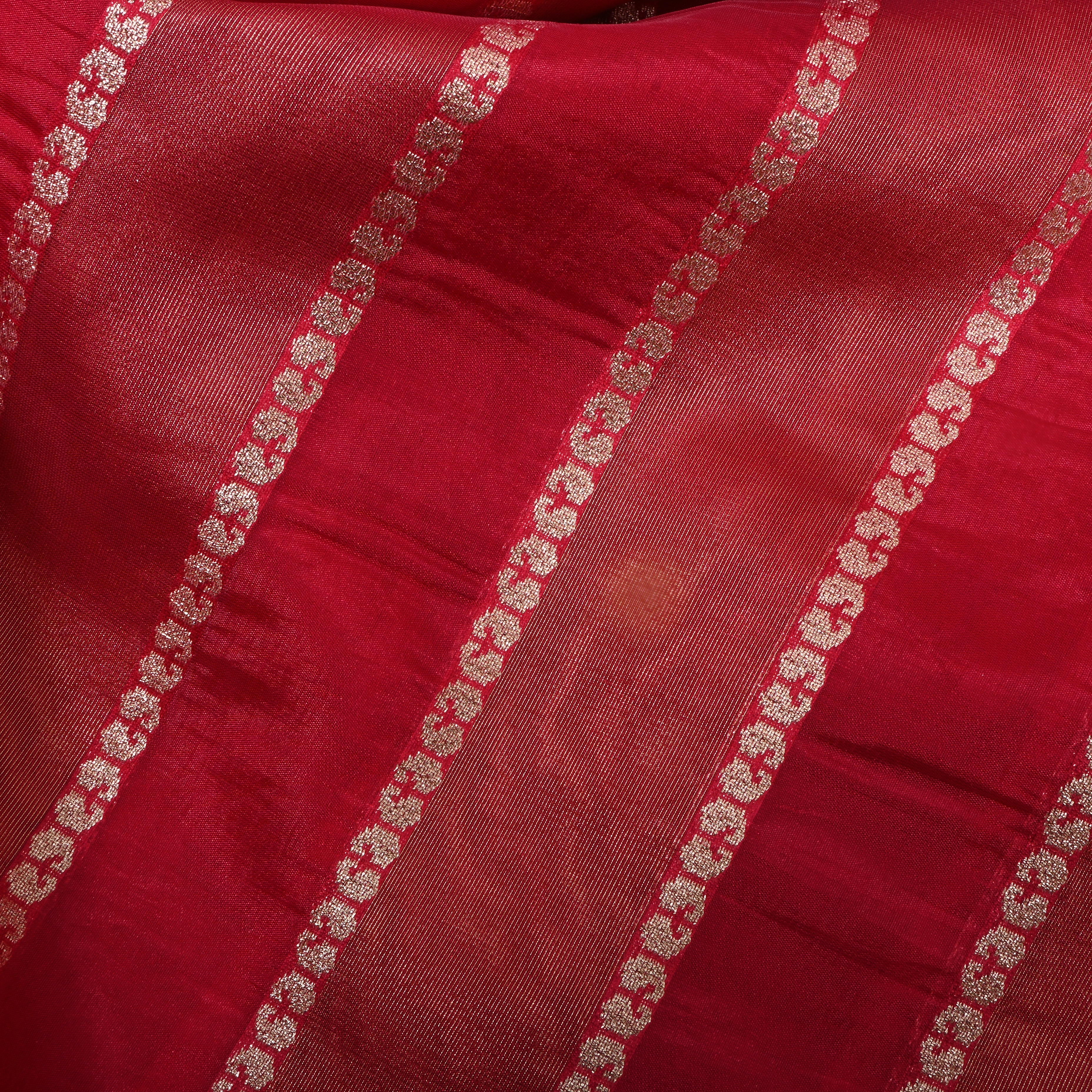 Tomato Red Zari Woven Silk Fabric