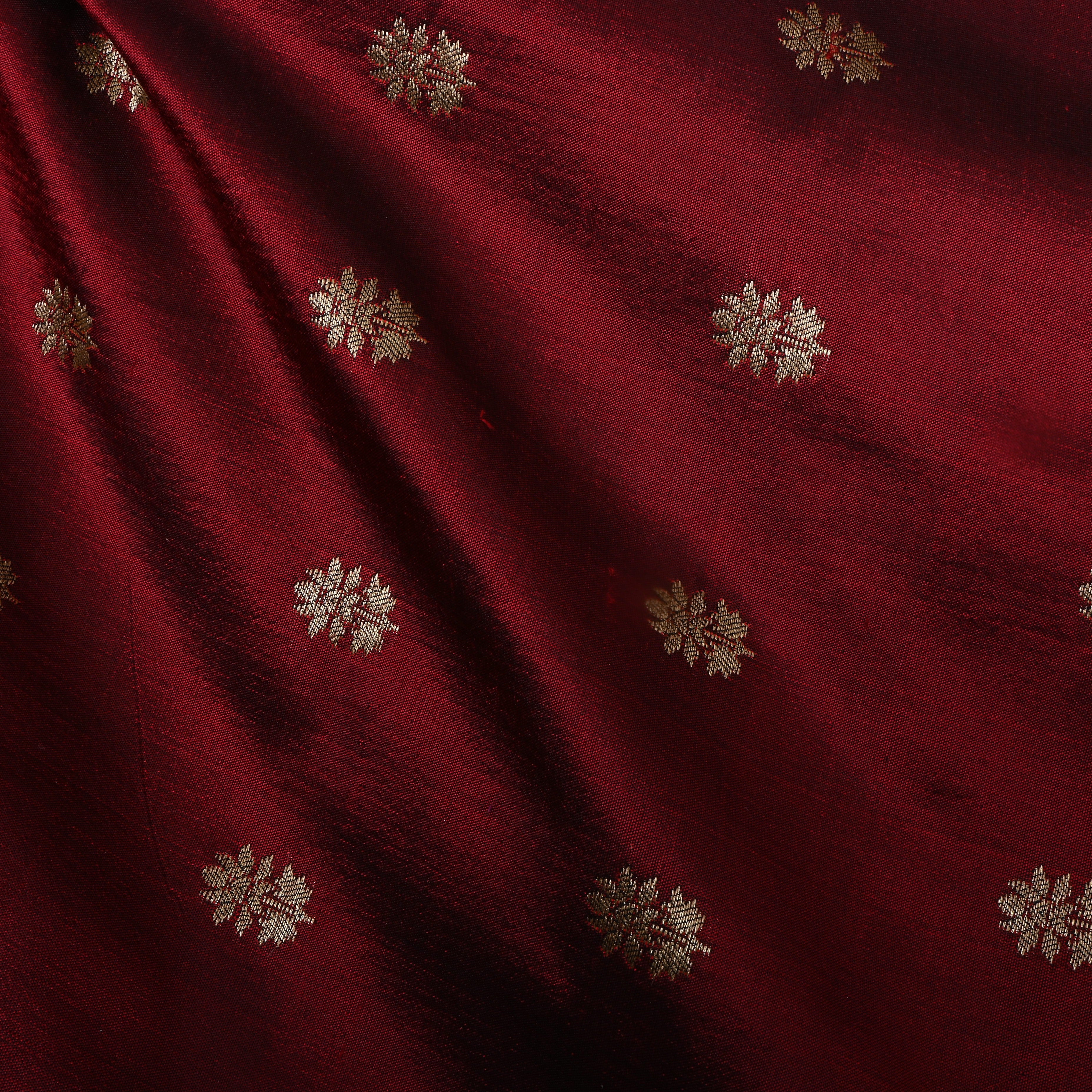 Burgundy Floral Zari Jamawar Silk Fabric