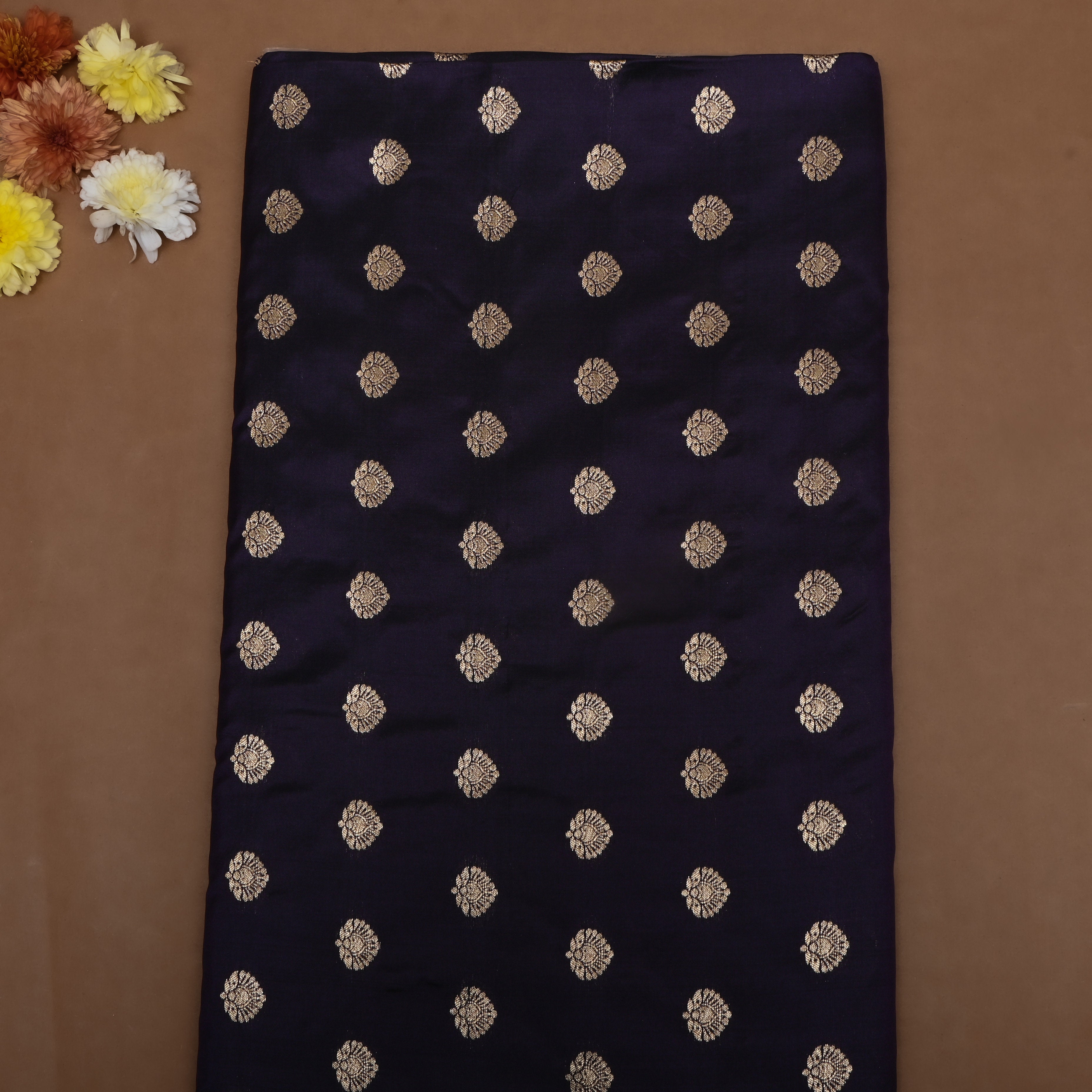 Dark Purple Floral Zari Jamawar Silk Fabric