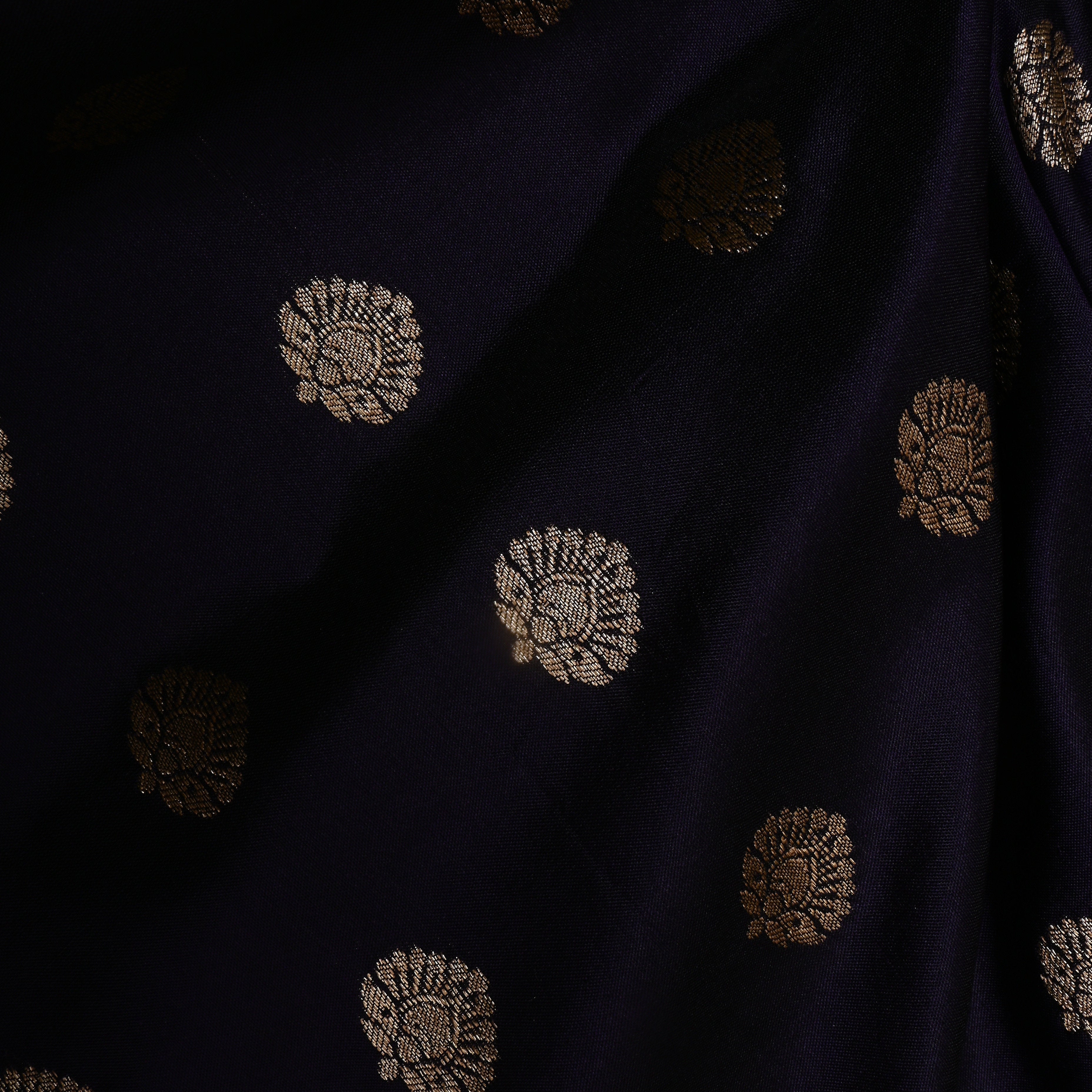 Dark Purple Floral Zari Jamawar Silk Fabric