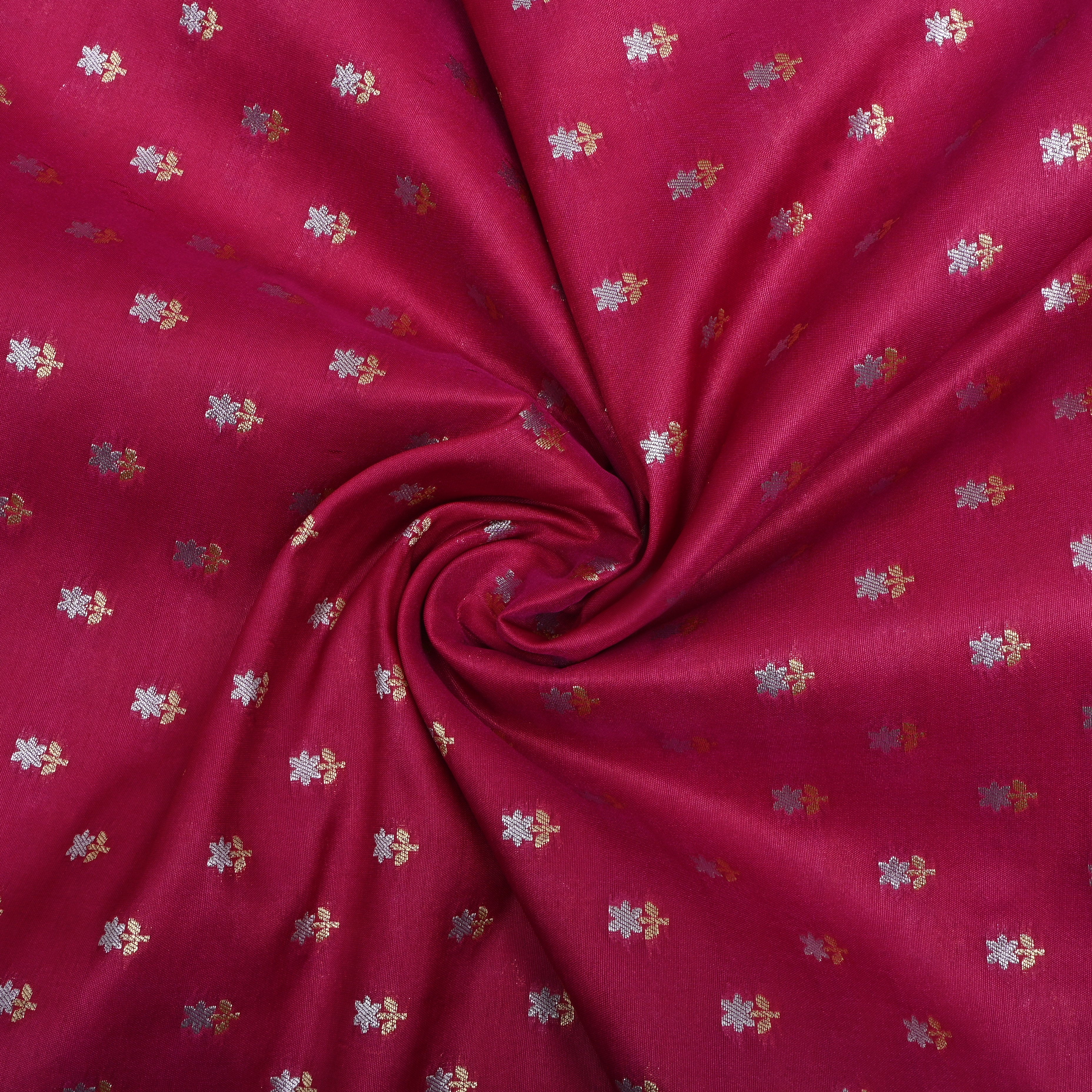 Bright Pink Floral Jamawar Silk Fabric