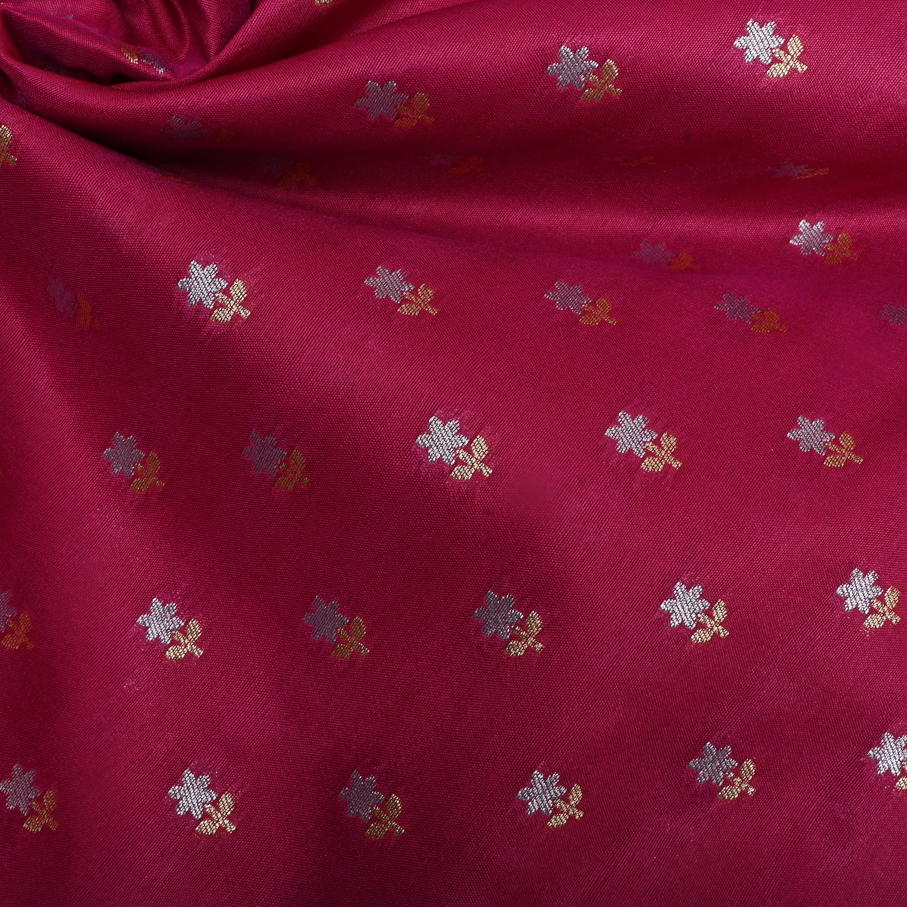 Bright Pink Floral Jamawar Silk Fabric