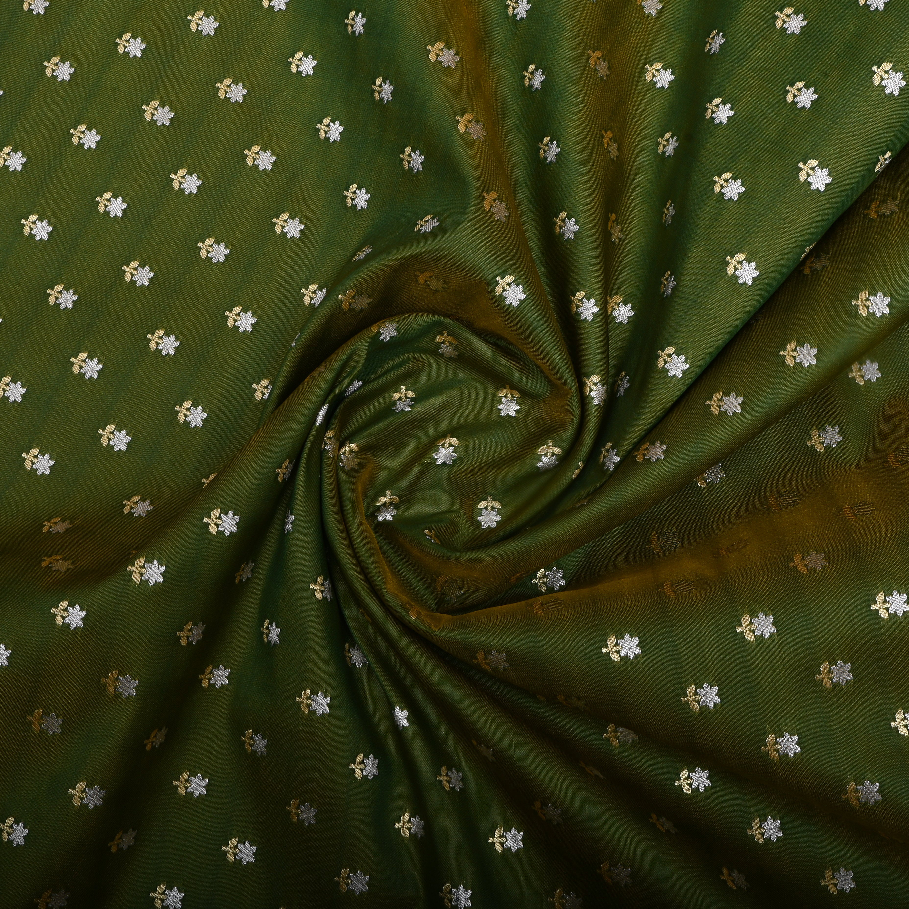 Fern Green Floral Jamawar Silk Fabric