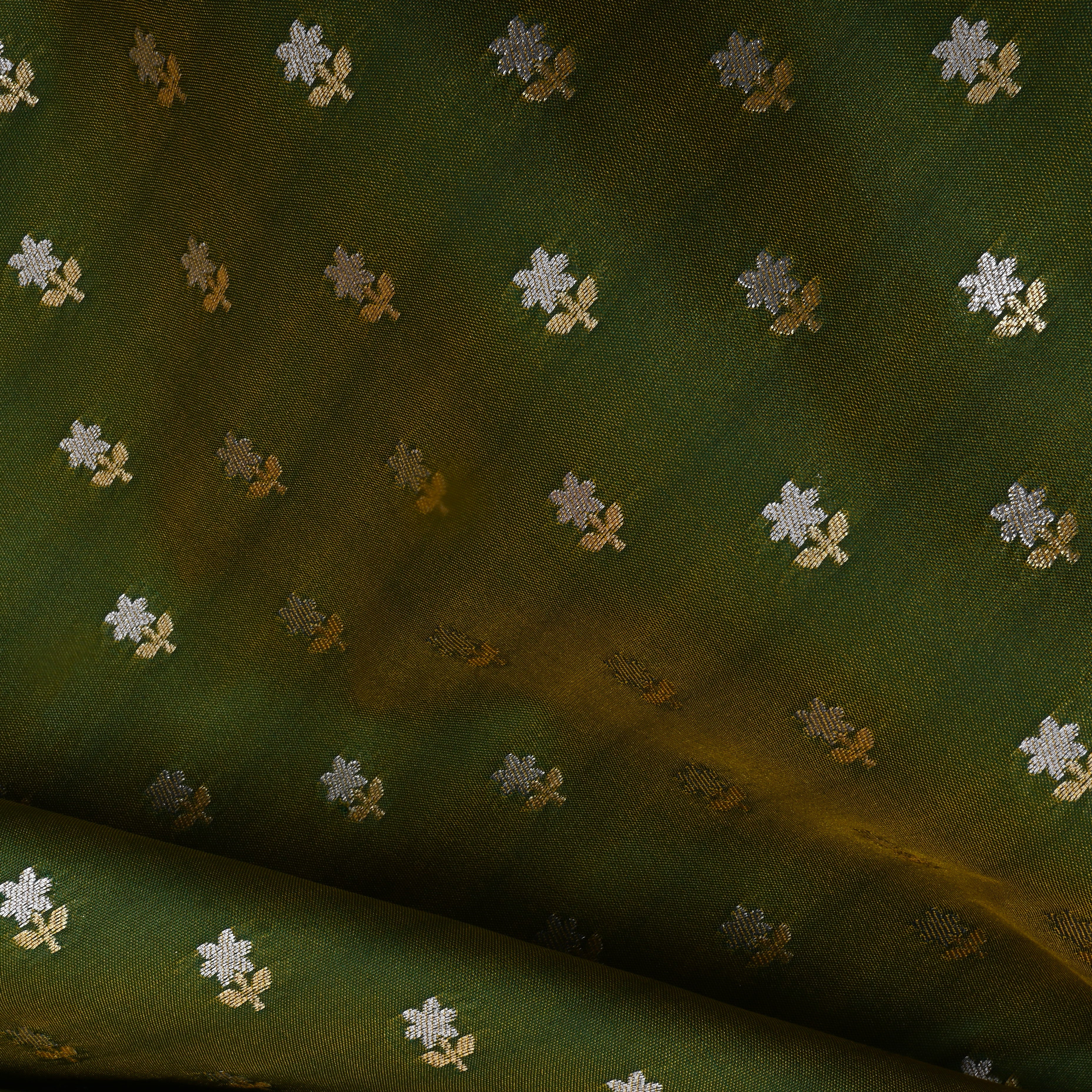 Fern Green Floral Jamawar Silk Fabric