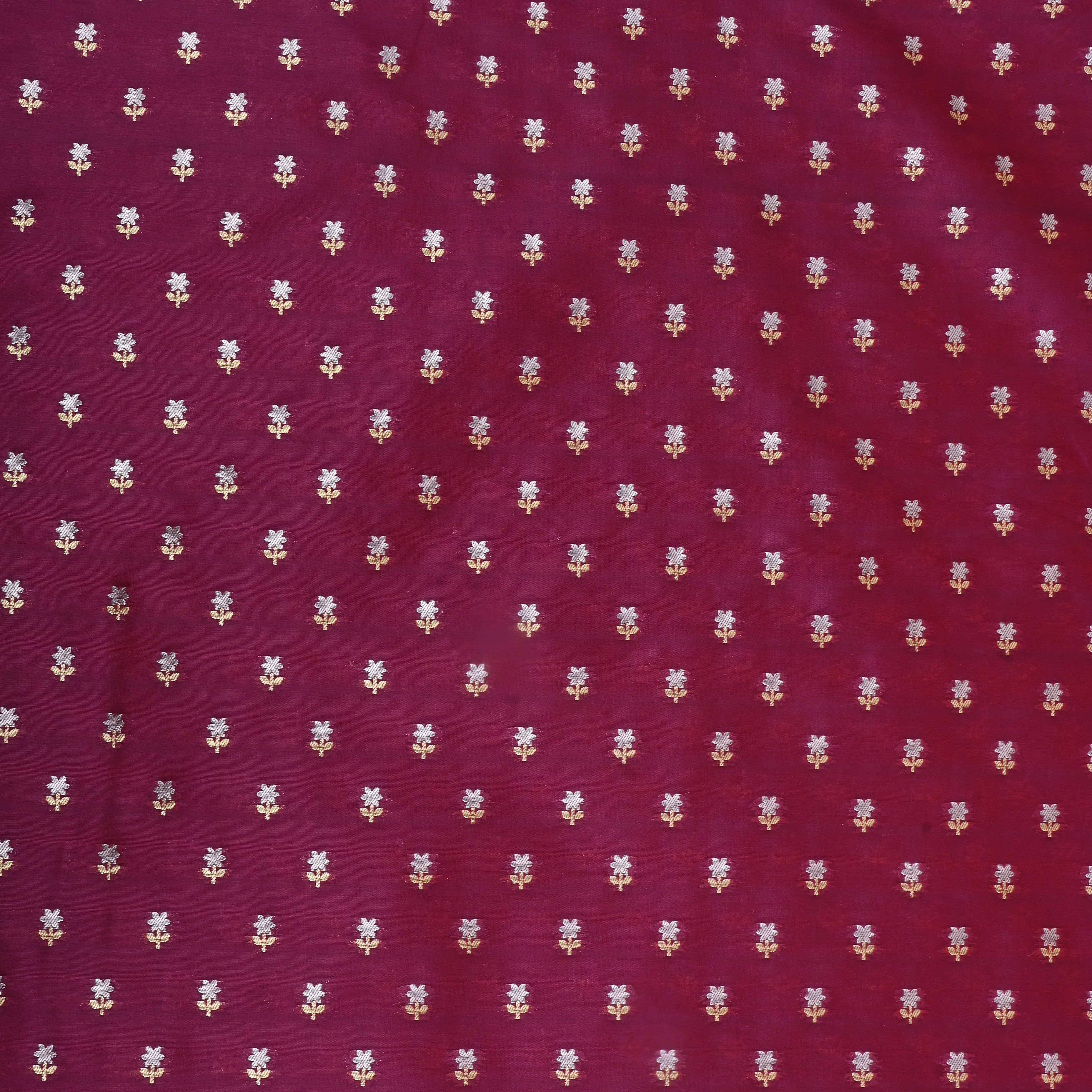 Berry Purple Floral Jamawar Silk Fabric