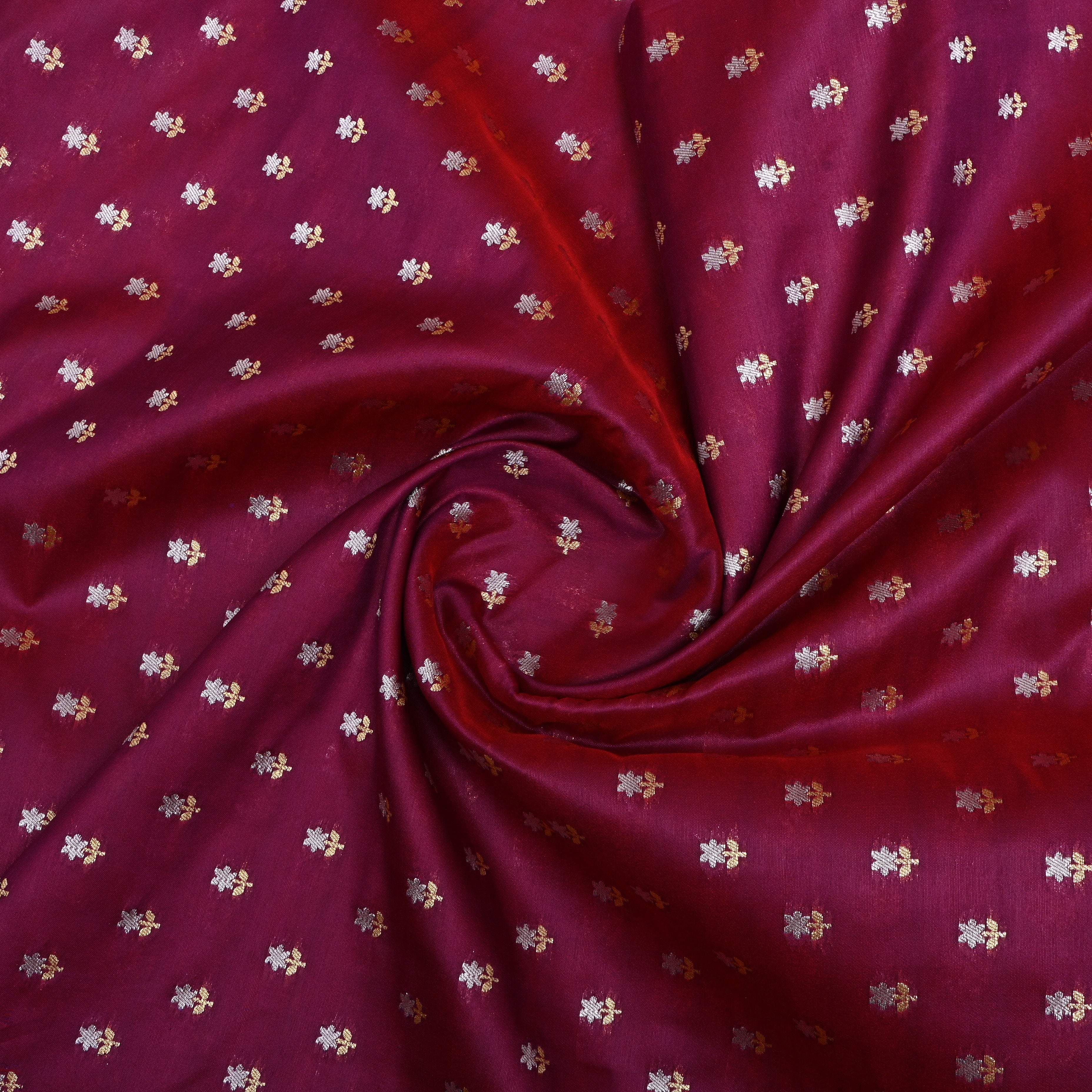 Berry Purple Floral Jamawar Silk Fabric