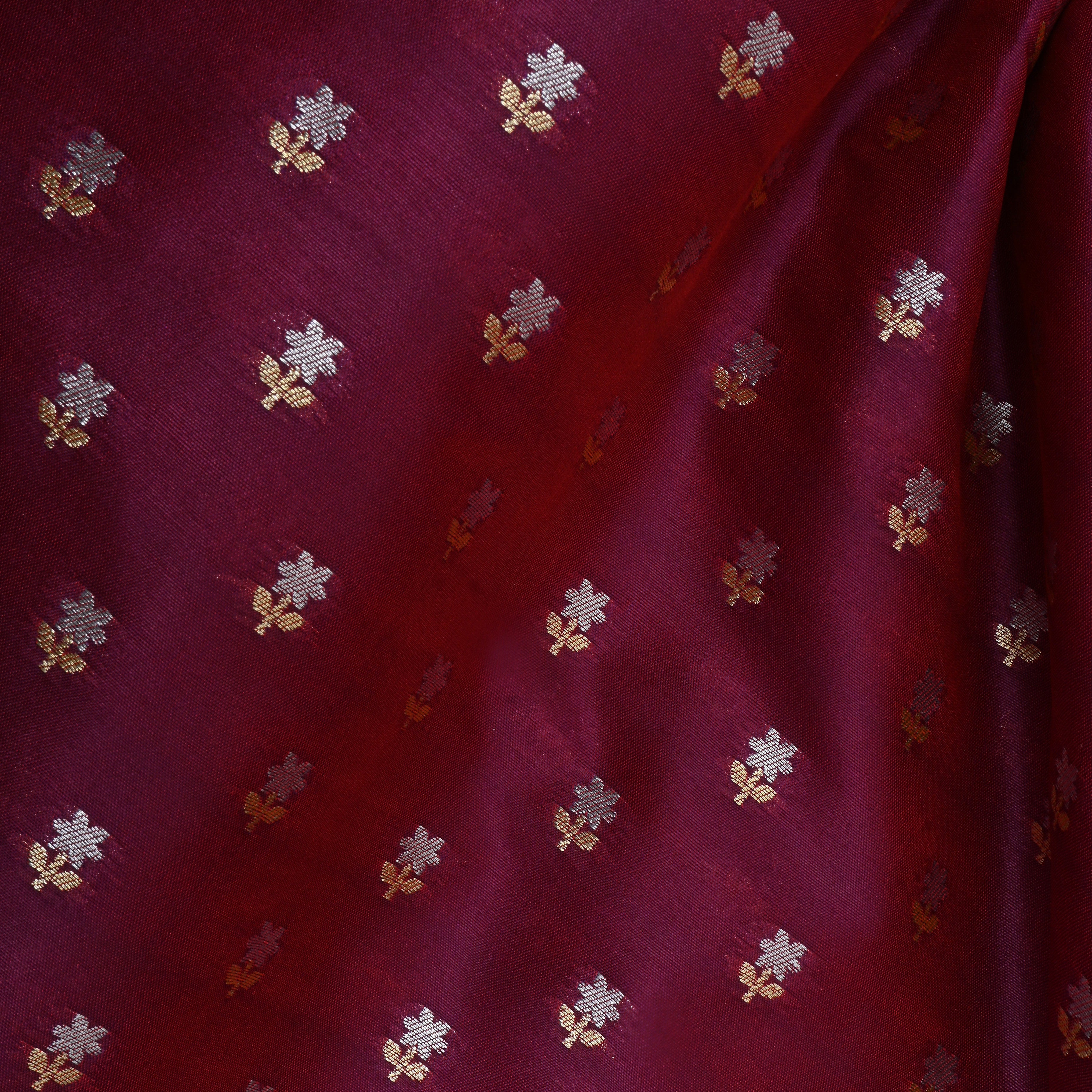 Berry Purple Floral Jamawar Silk Fabric