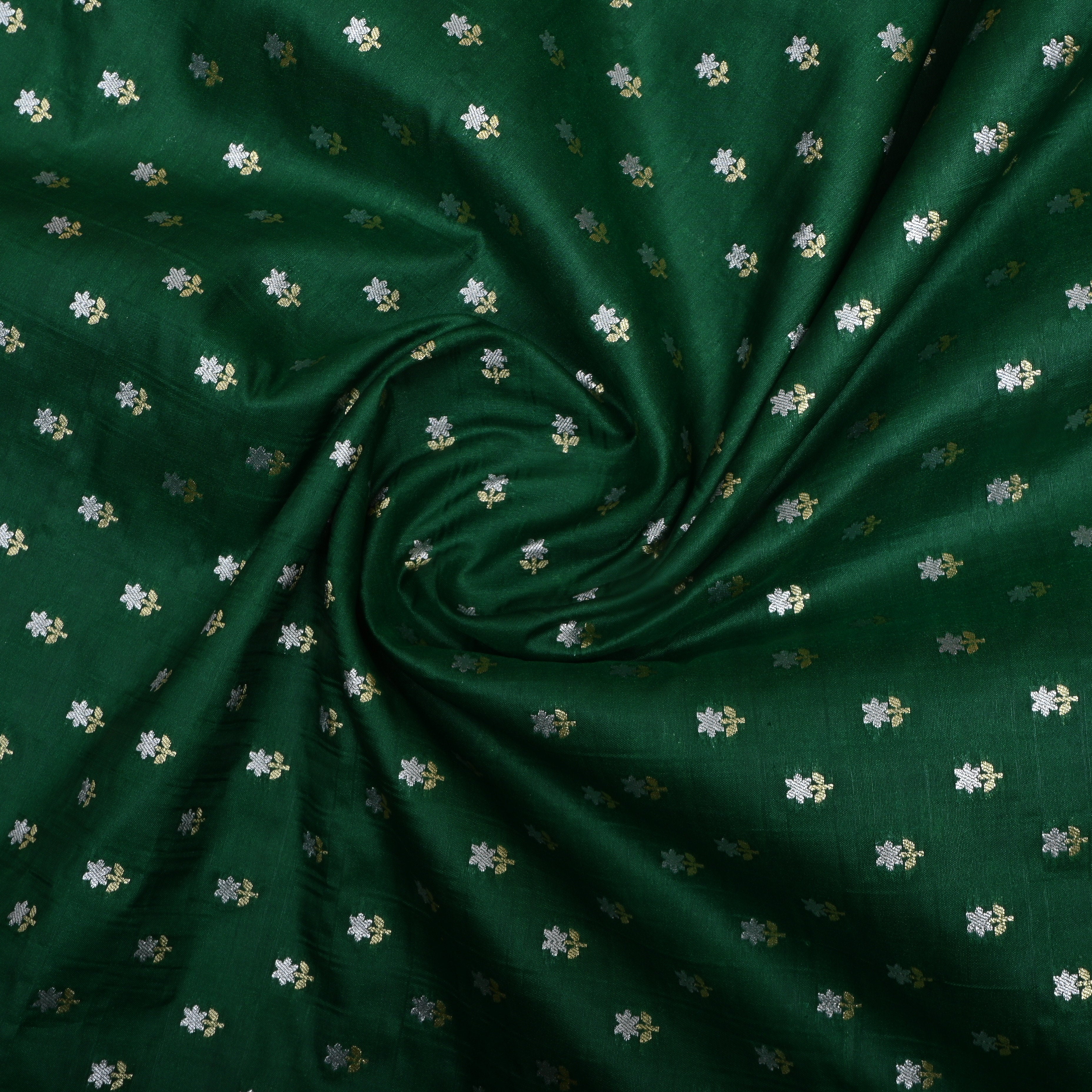 Teal Green Floral Jamawar Silk Fabric