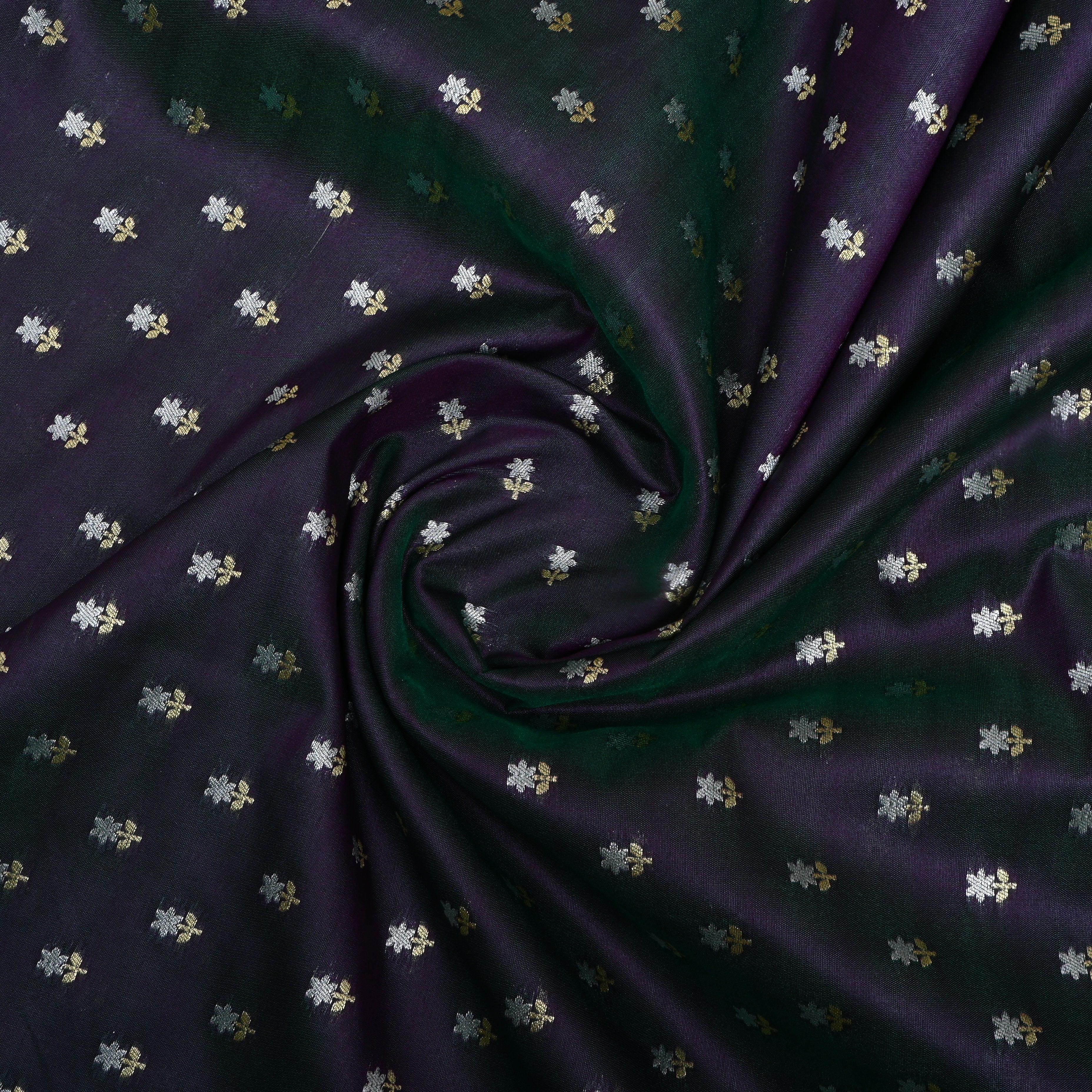 Dark Purple Floral Jamawar Silk Fabric