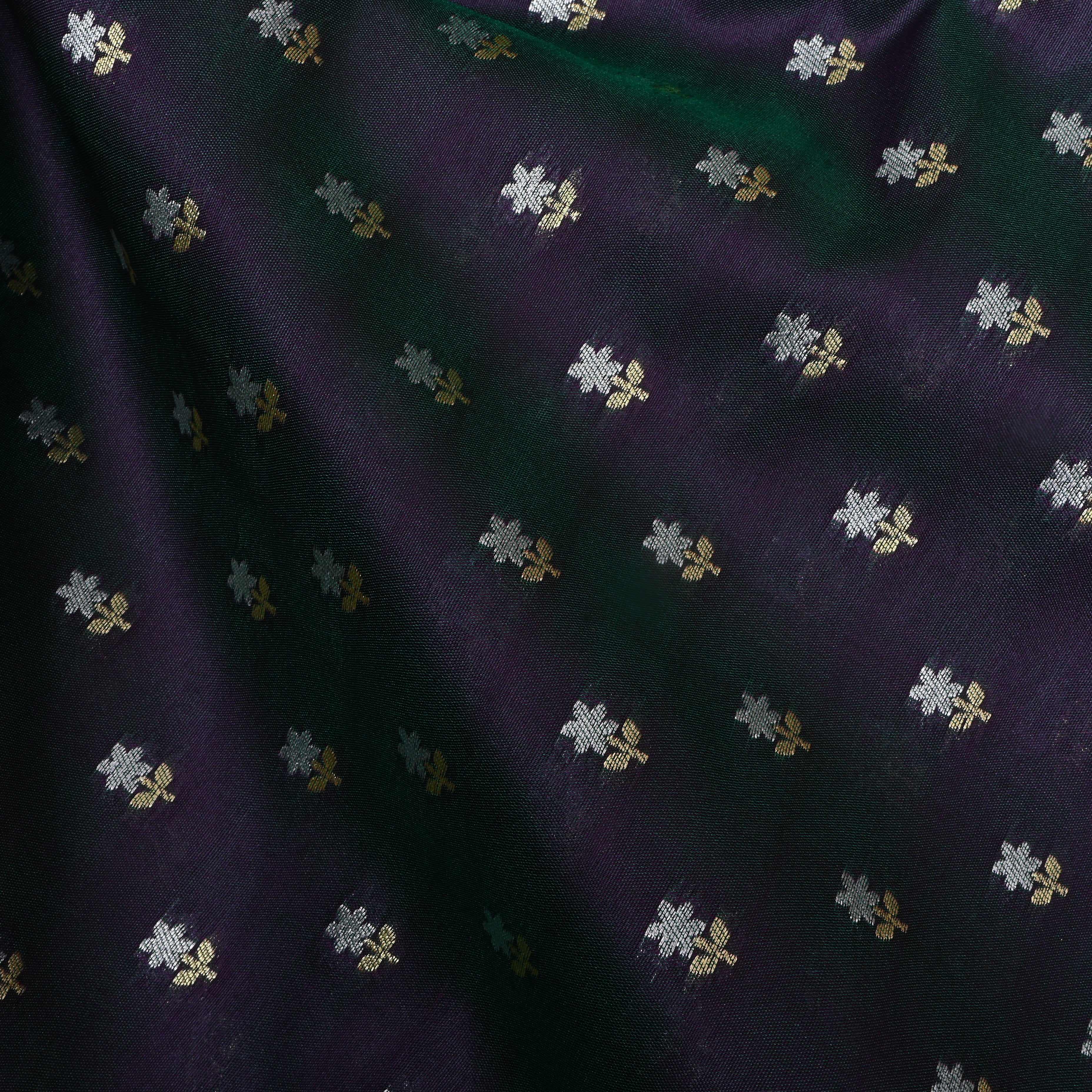 Dark Purple Floral Jamawar Silk Fabric