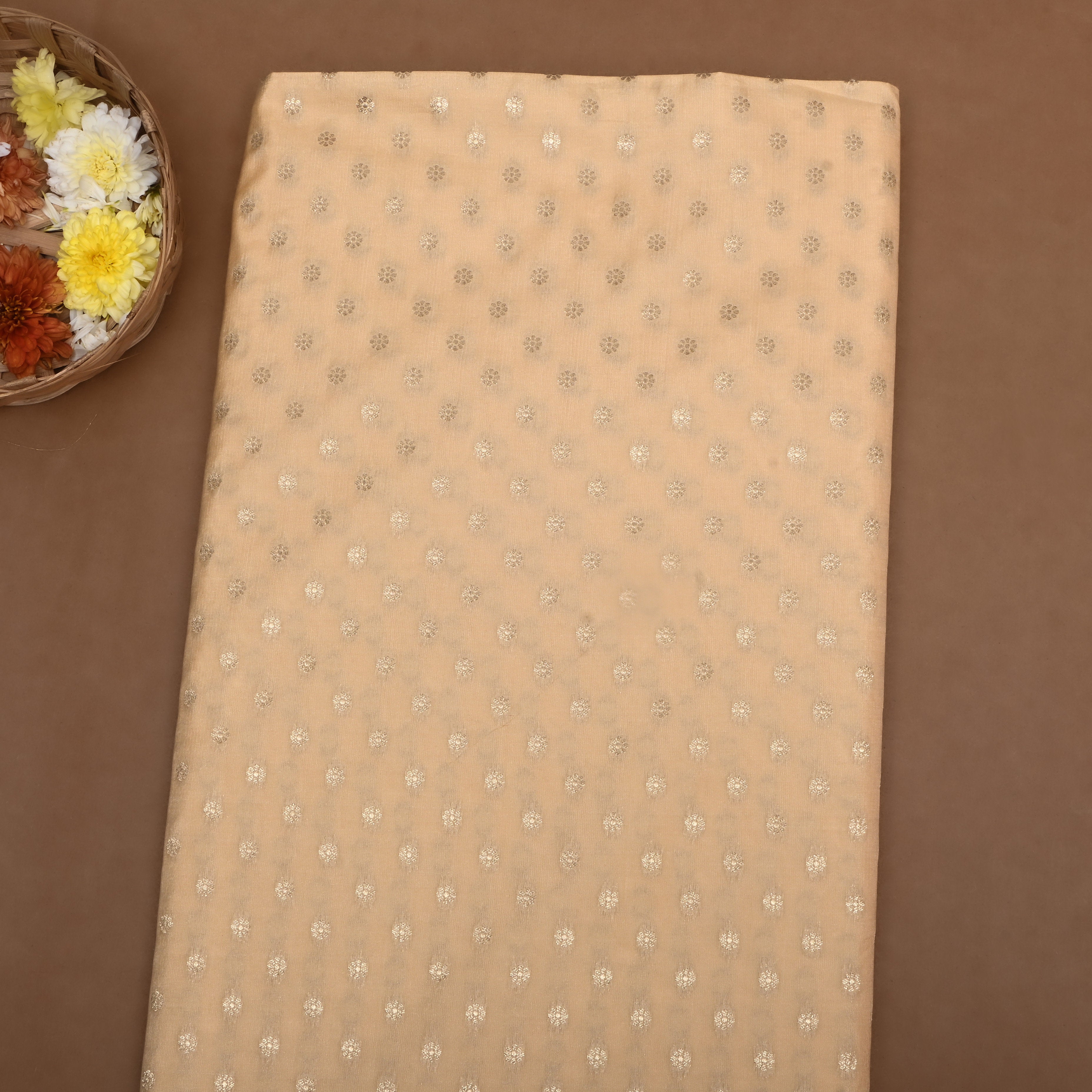 Cream Zari Woven Silk Fabric