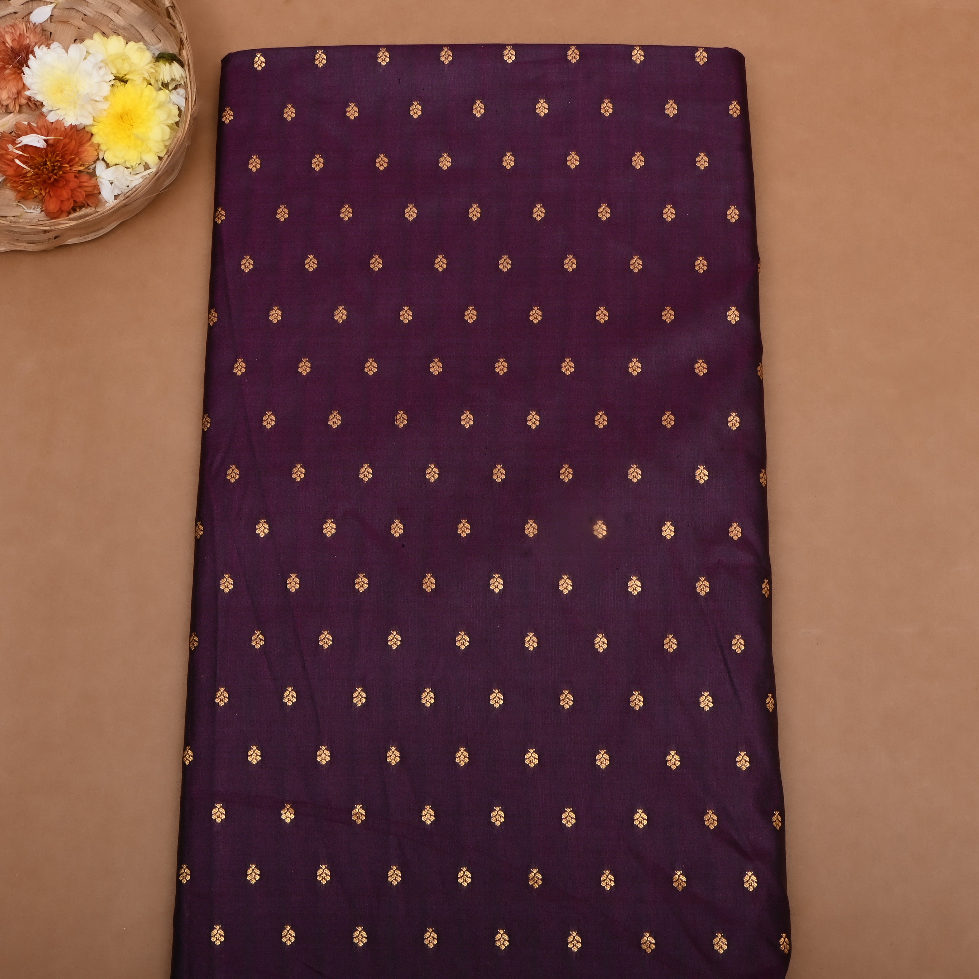 Deep Purple Floral Zari Jamawar Silk Fabric