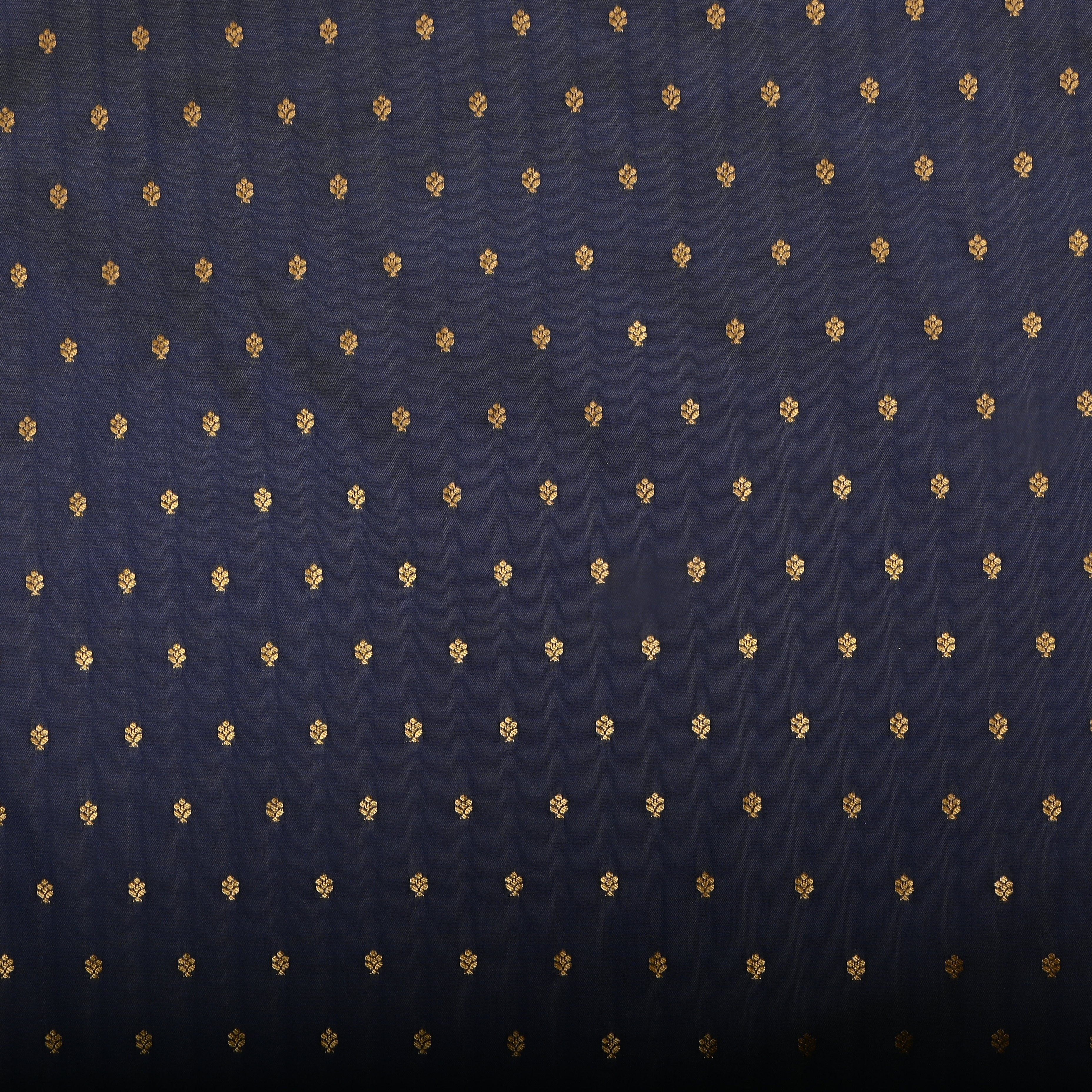 Navy Blue Floral Jamawar Silk Fabric