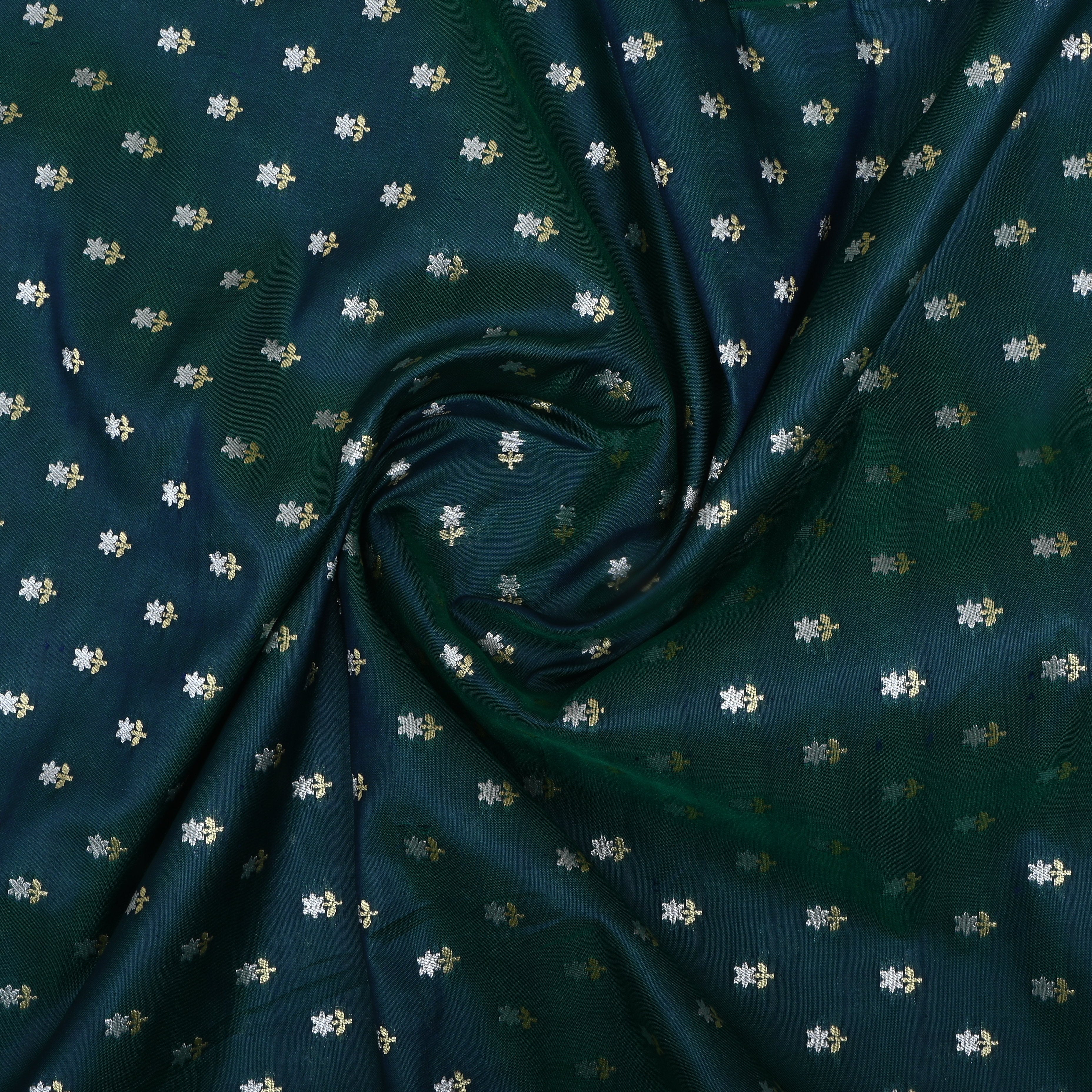 Teal Blue Floral Jamawar Silk Fabric