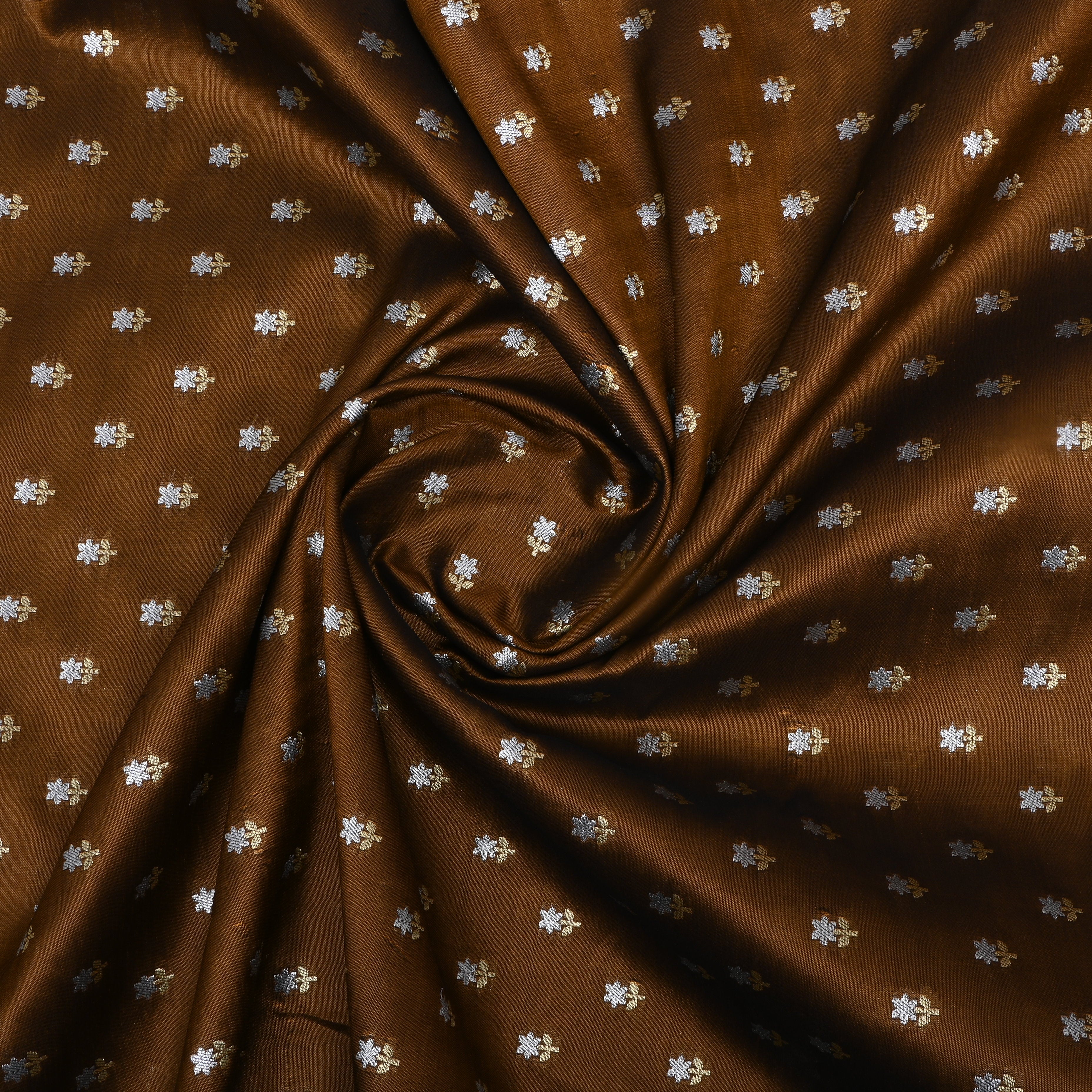 Earthy Brown Floral Jamawar Silk Fabric