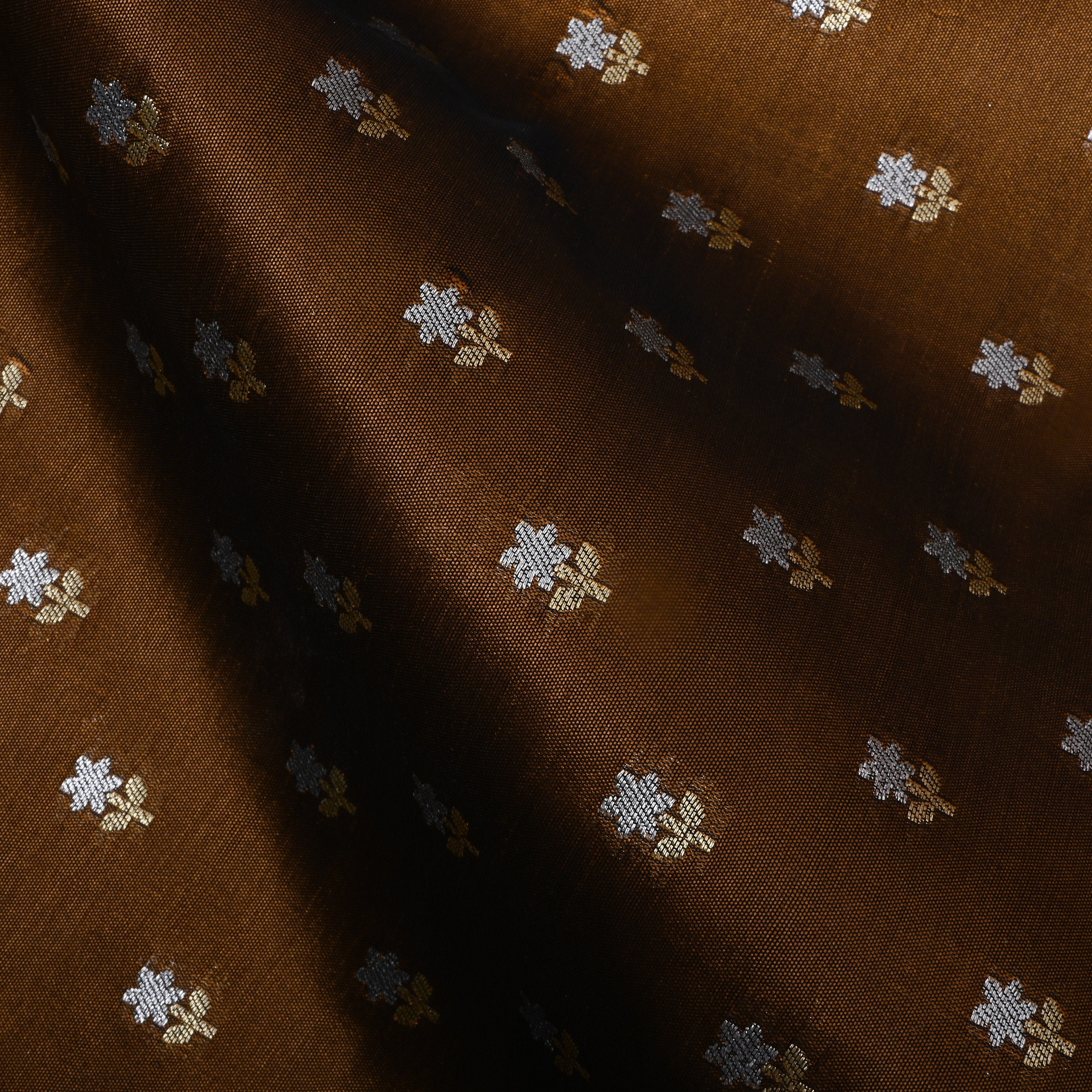 Earthy Brown Floral Jamawar Silk Fabric
