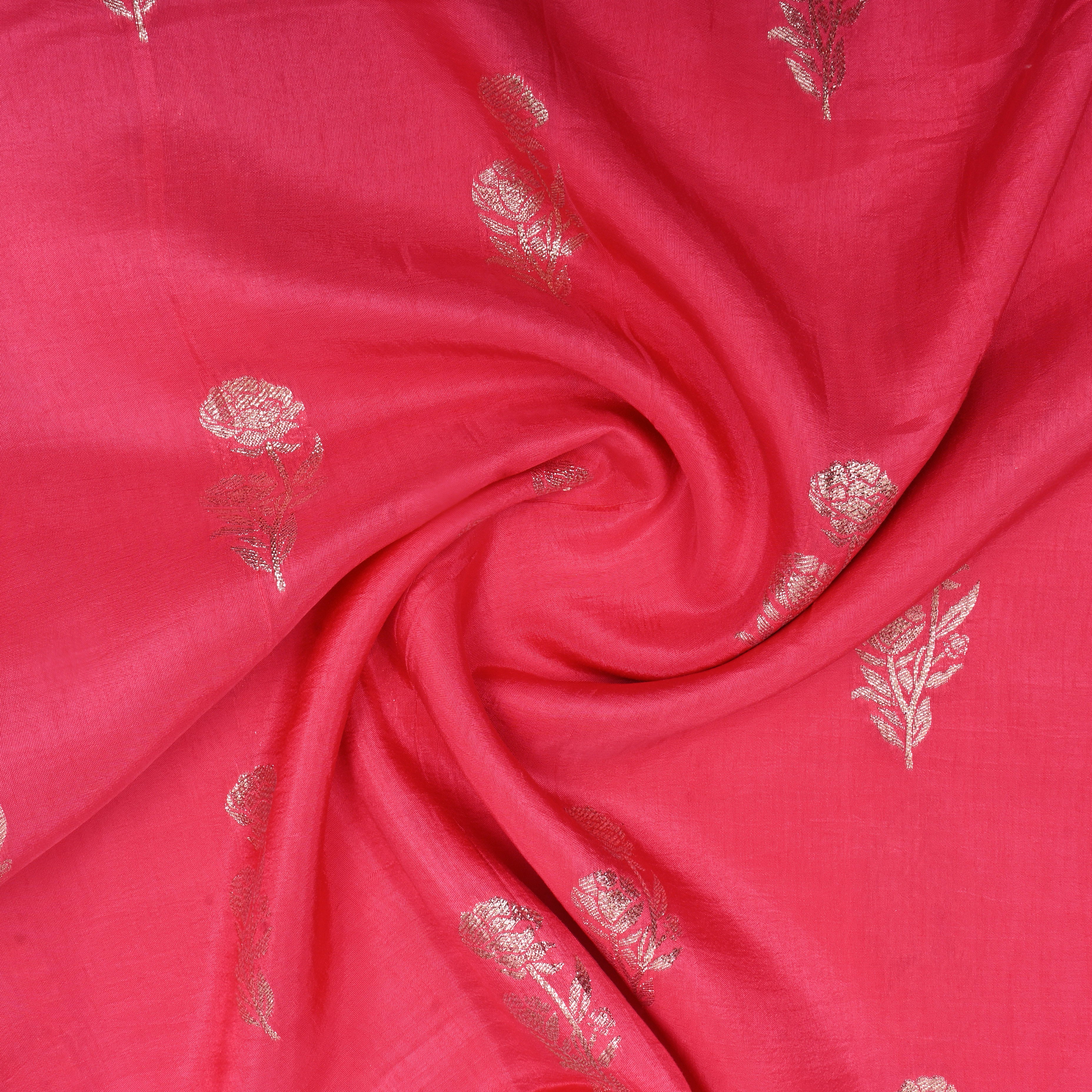 Peach Pink Zari Woven Silk Fabric