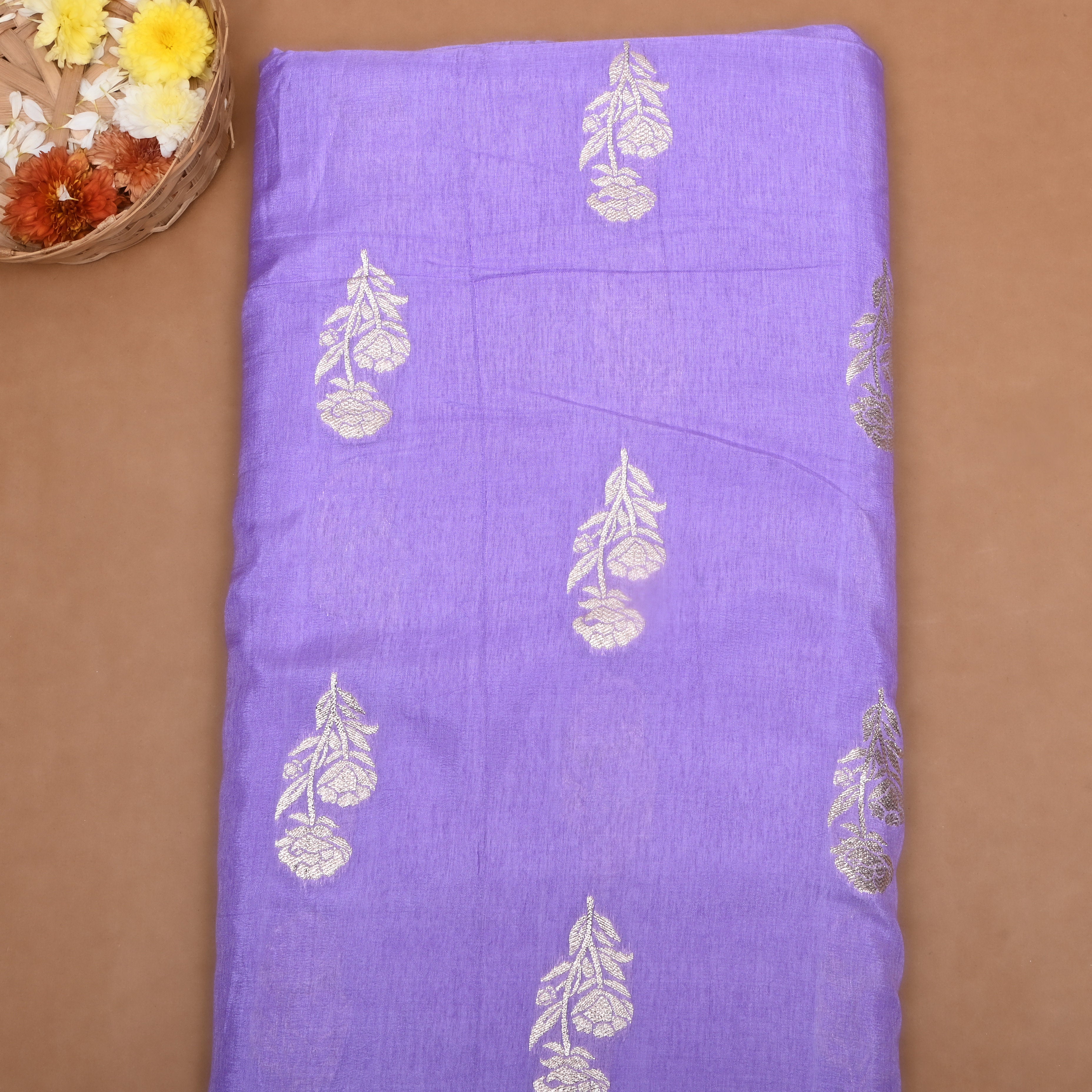 Light Chalk Purple Zari Woven Silk Fabric