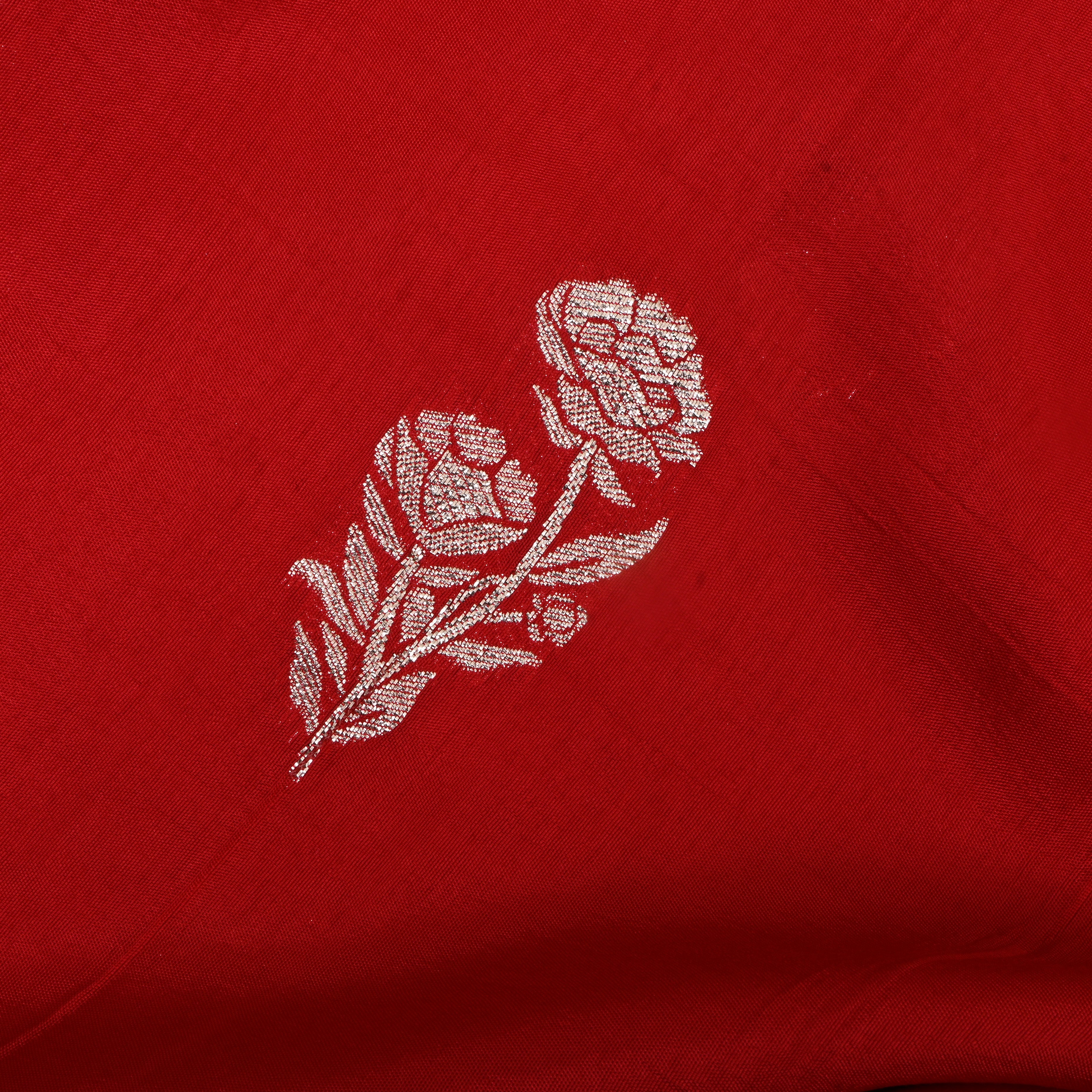 Water Melon Red Zari Floral Weave Silk Fabric