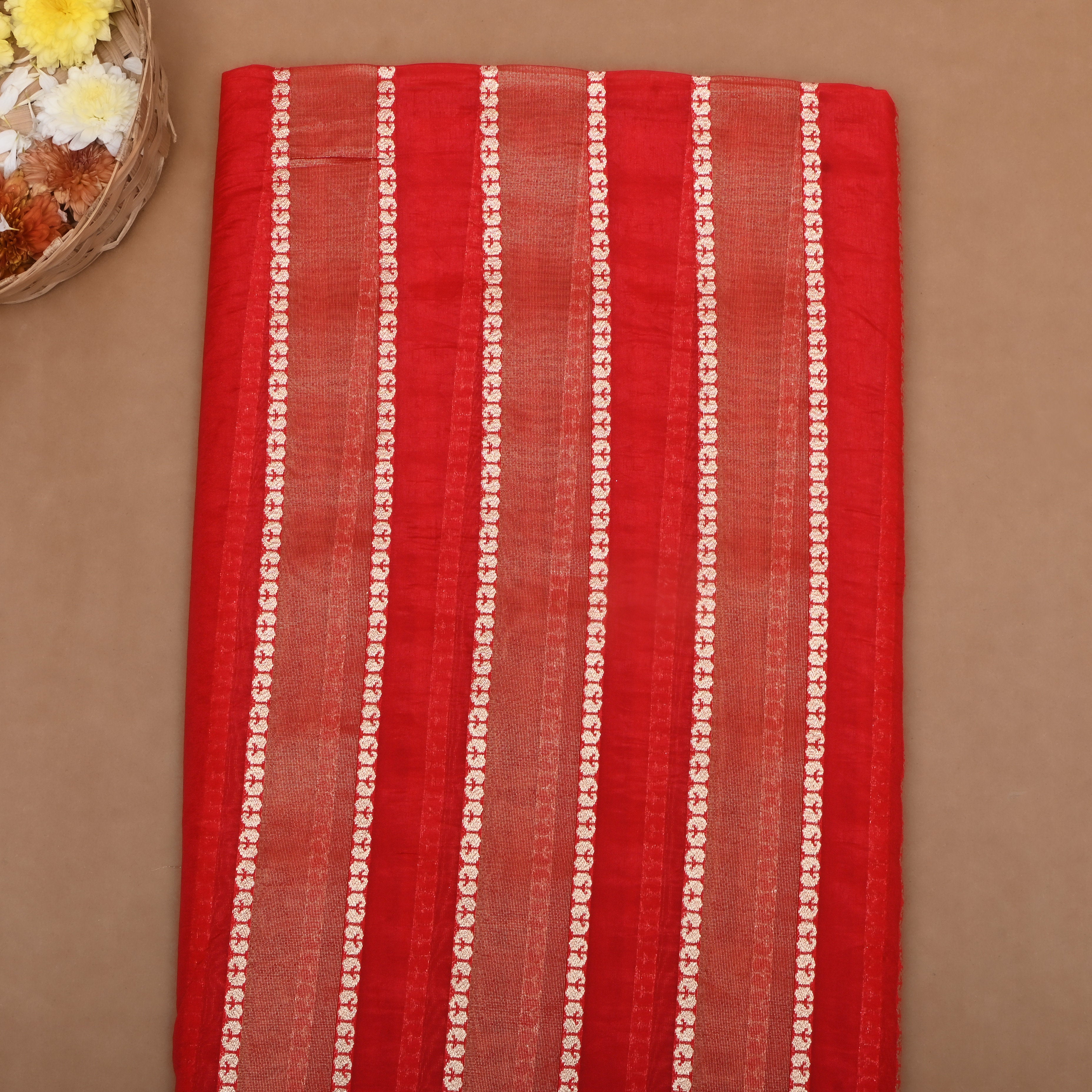 Candy Red Jamawar Silk Fabric