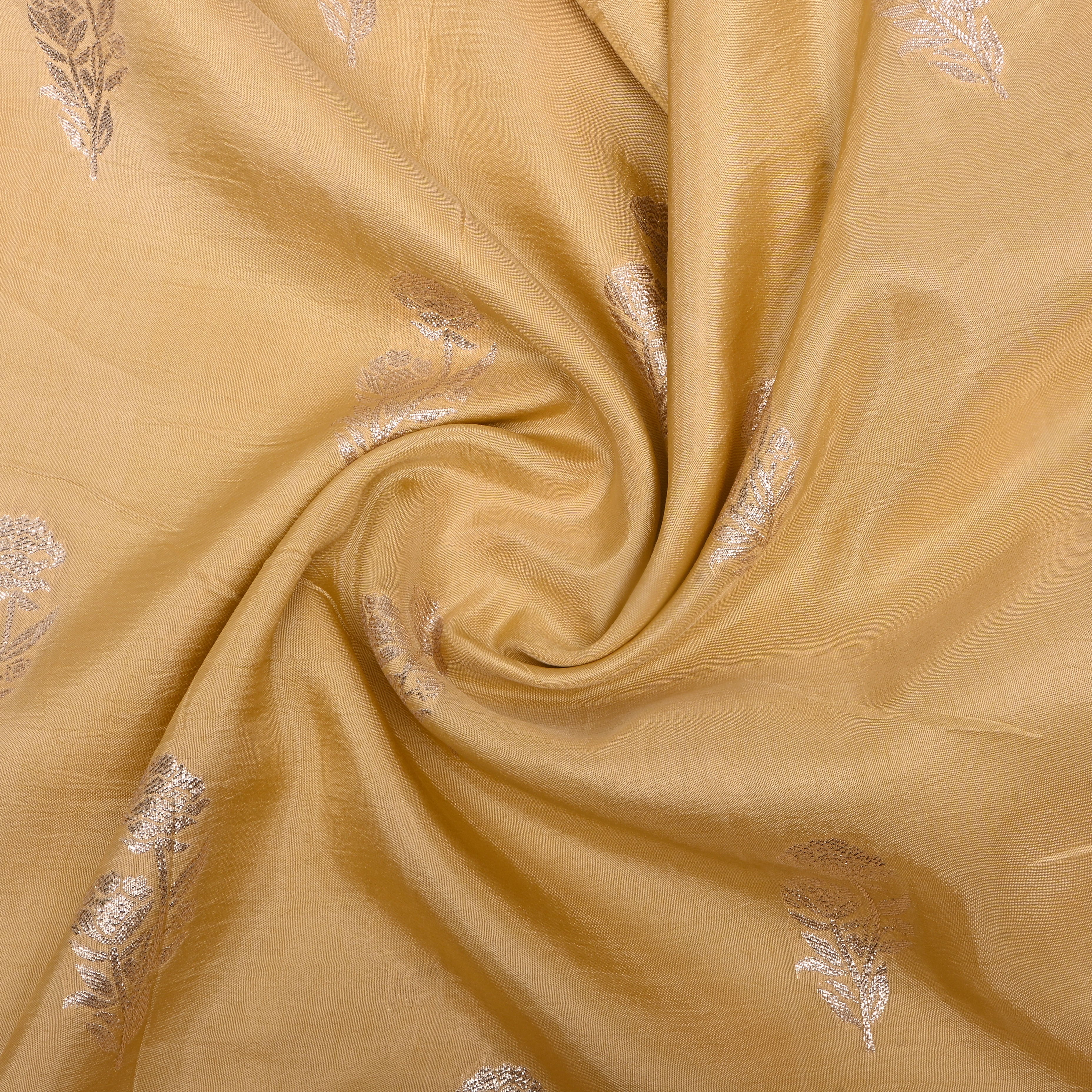 Peach Orange Zari Woven Silk Fabric