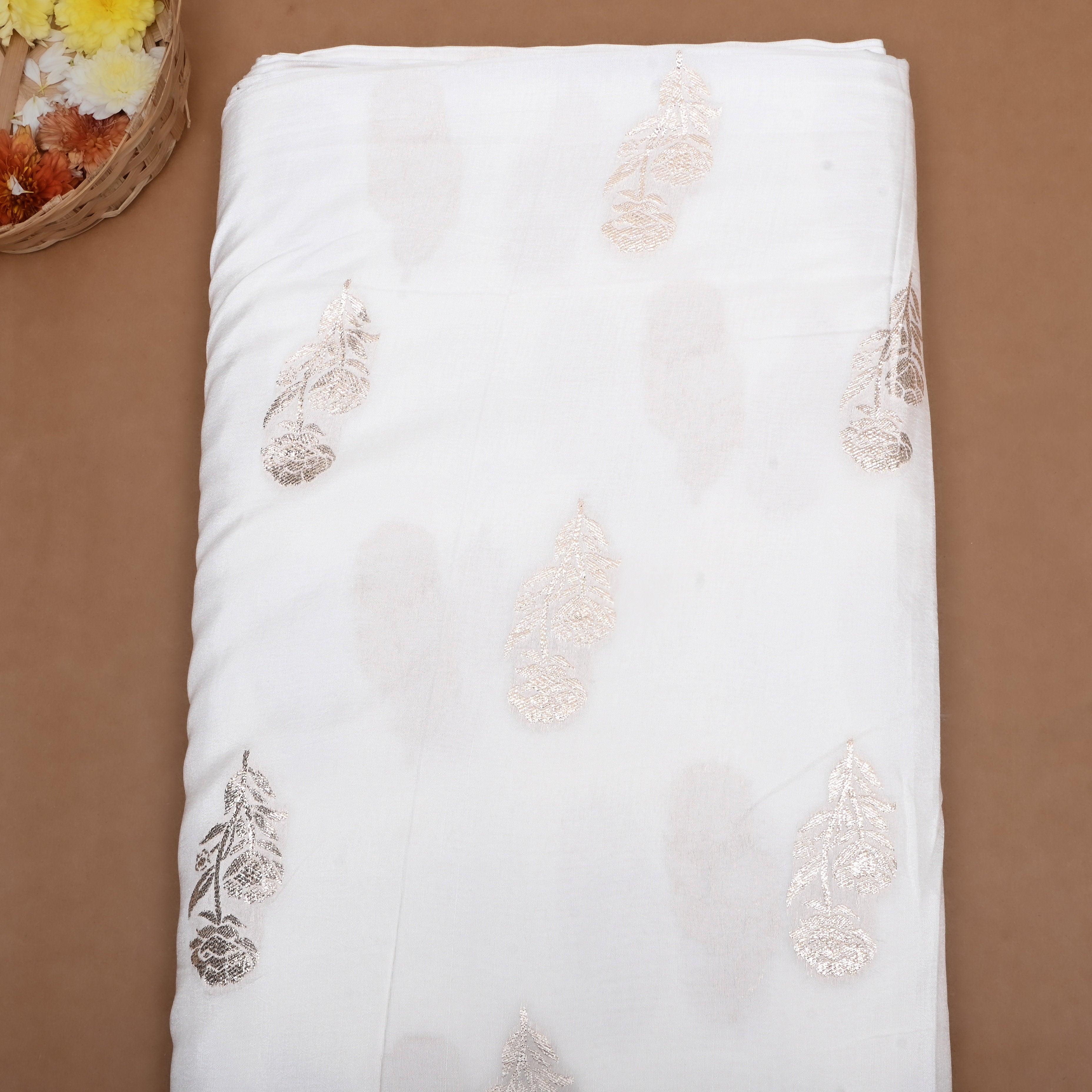 White Zari Woven Silk Fabric
