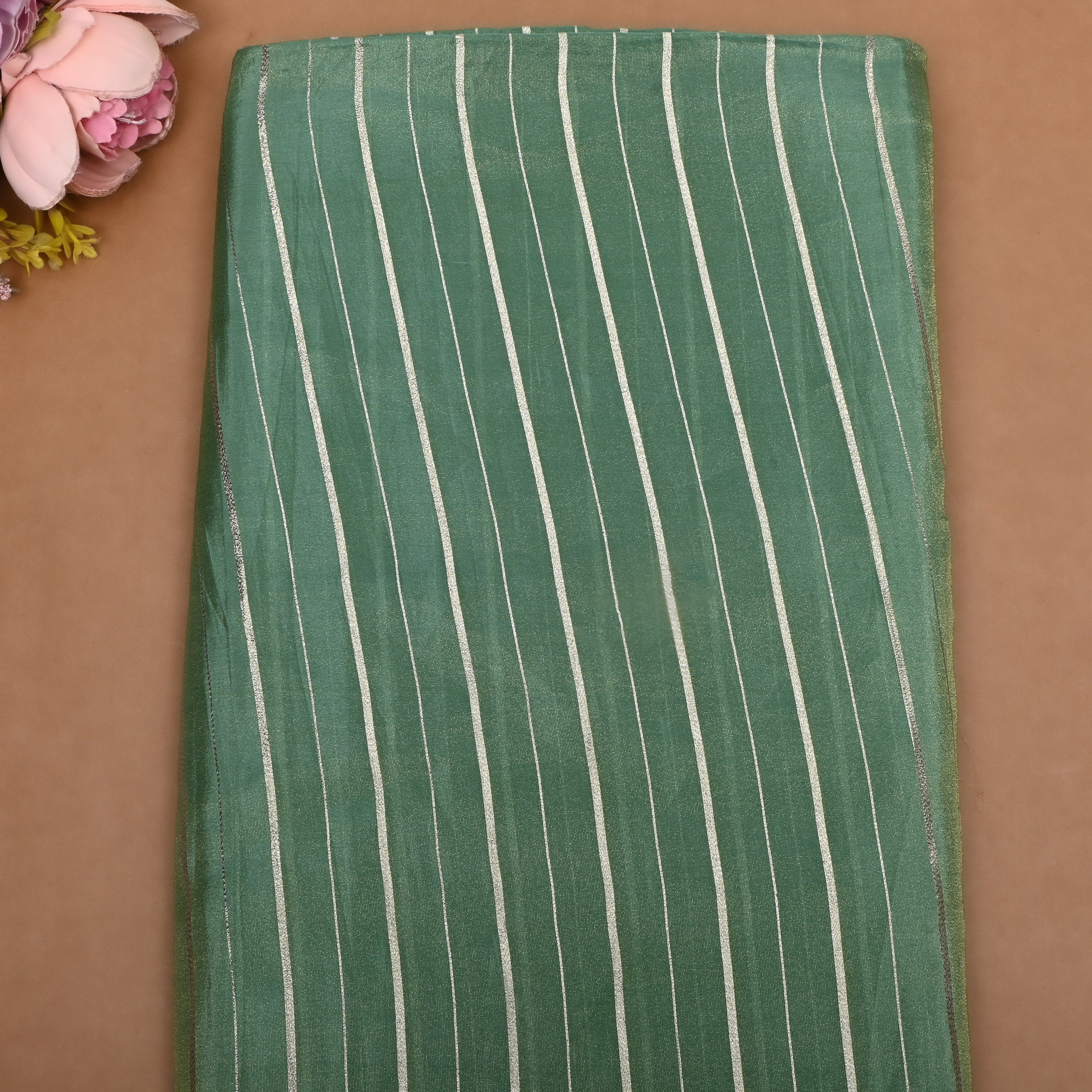 Grass Green Zari Woven Tissue Fabric