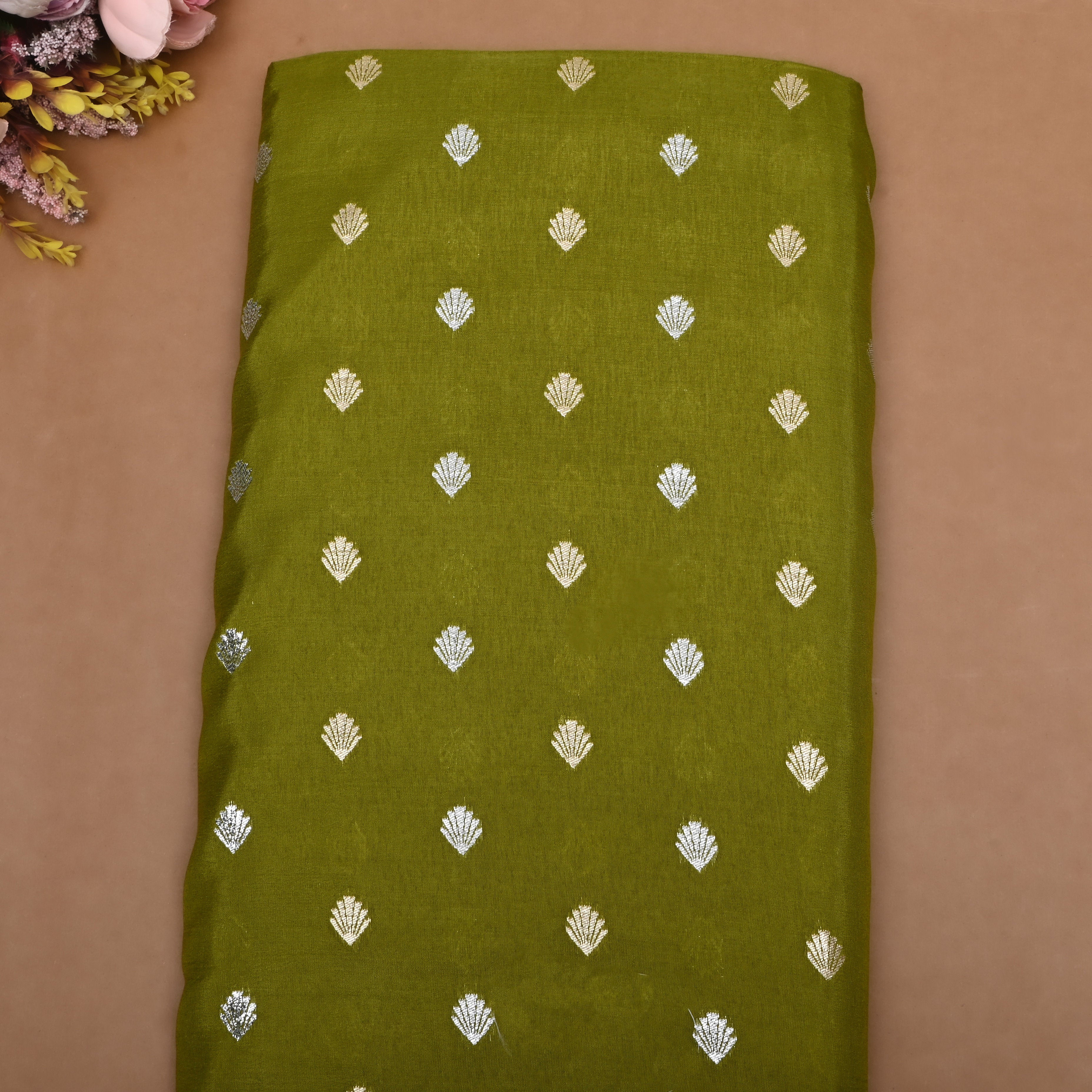 Mehendi Green Zari Woven Silk Fabric
