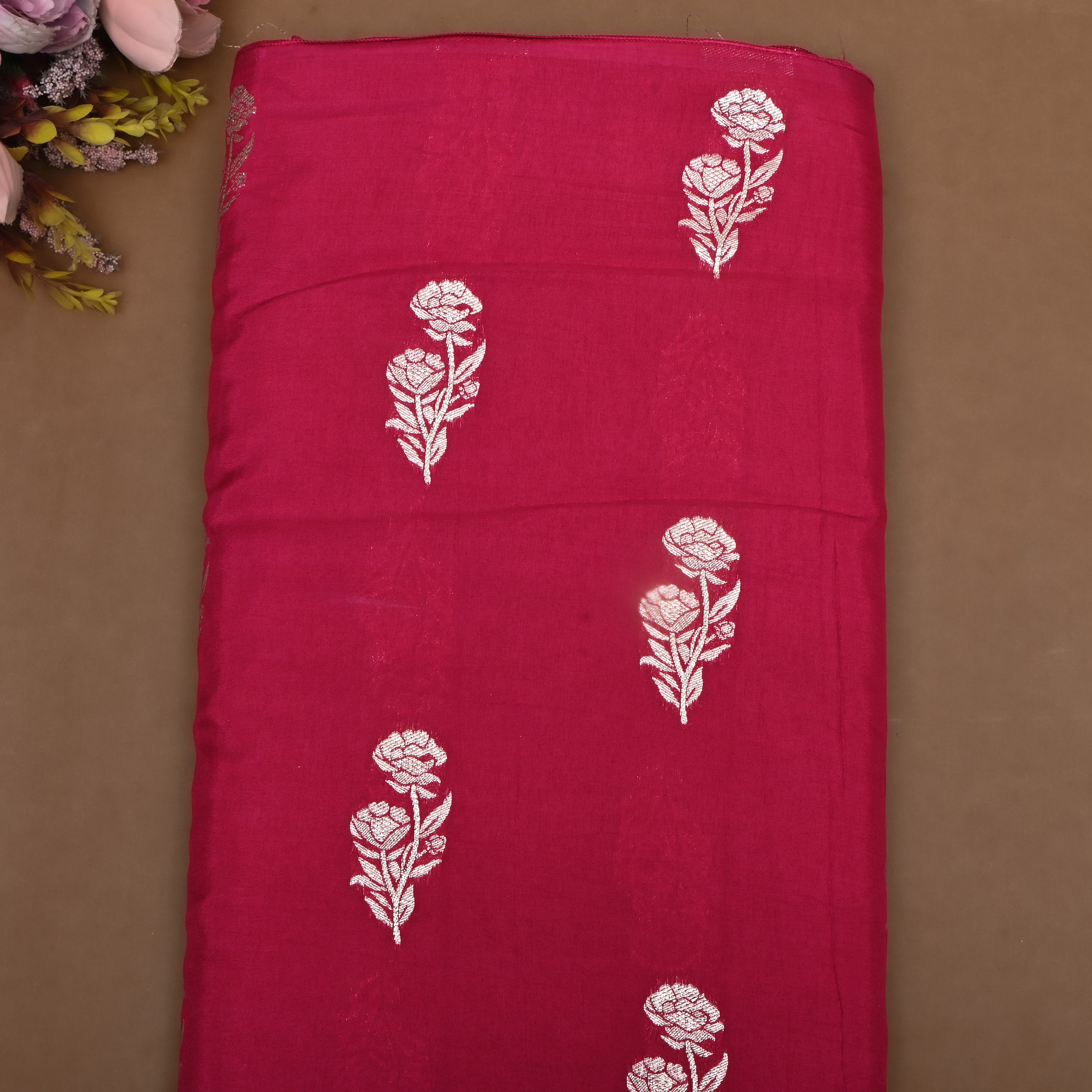 Deep Pink Zari Woven Silk Fabric