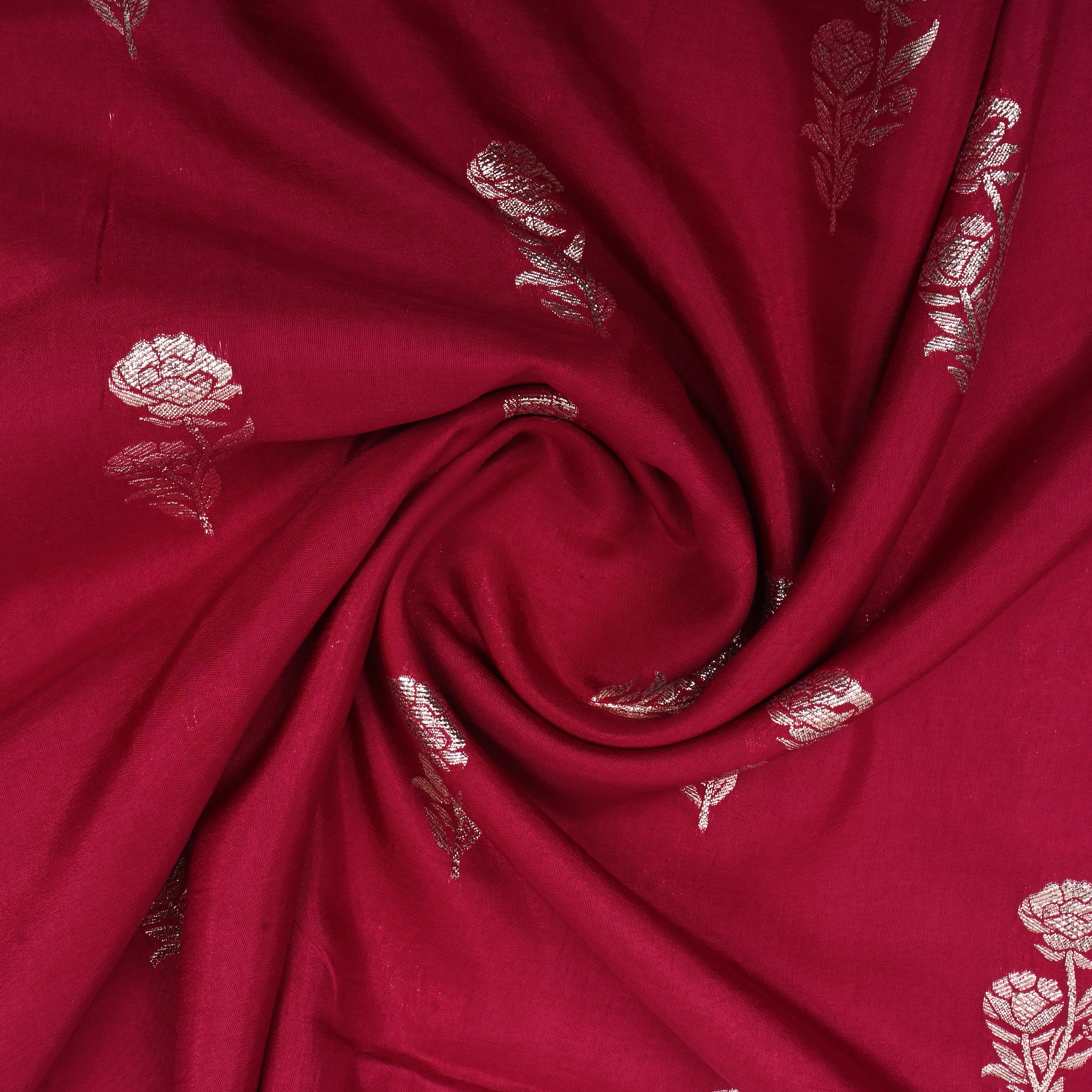 Deep Pink Zari Woven Silk Fabric