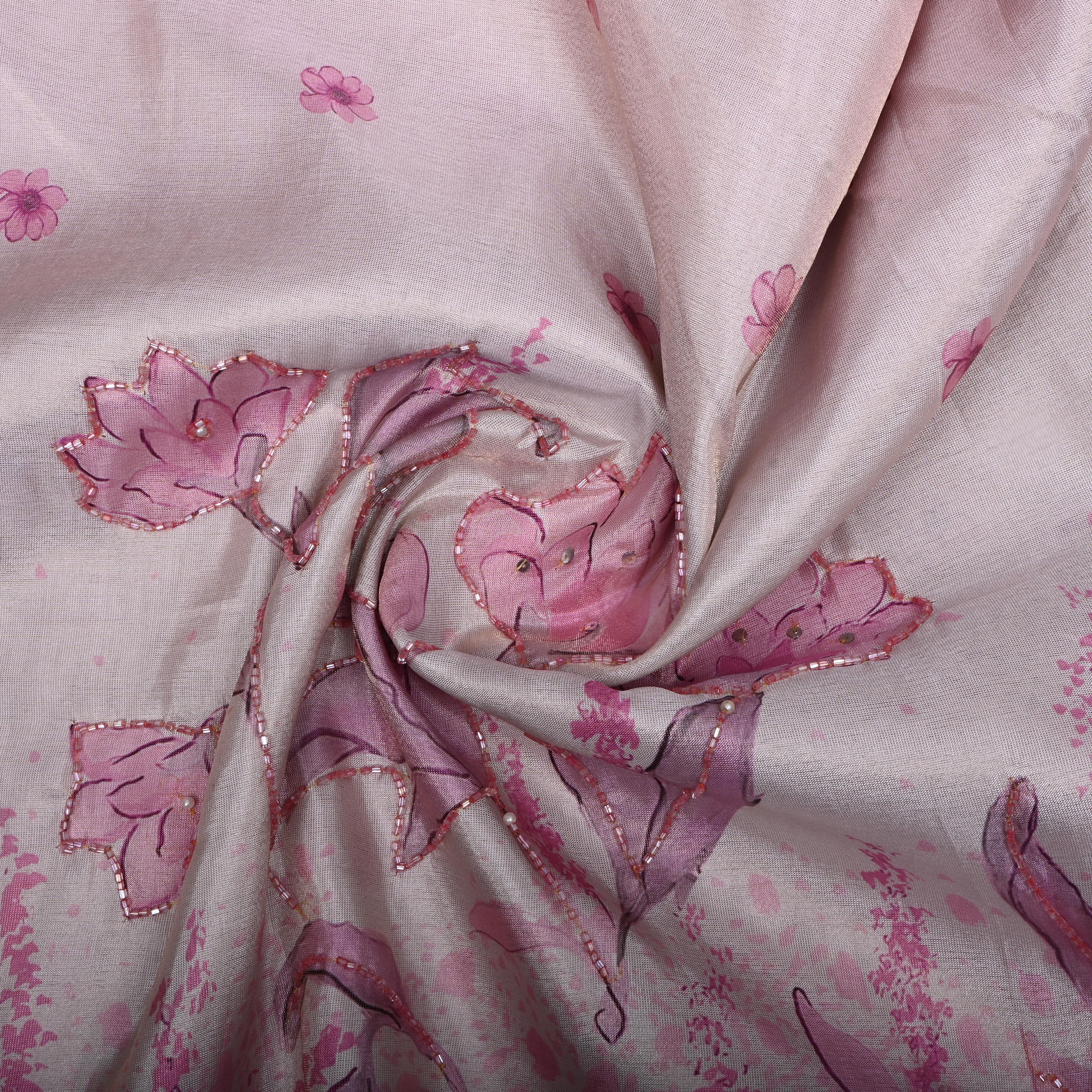 Soft Pink Floral Printed Tissue Fabric