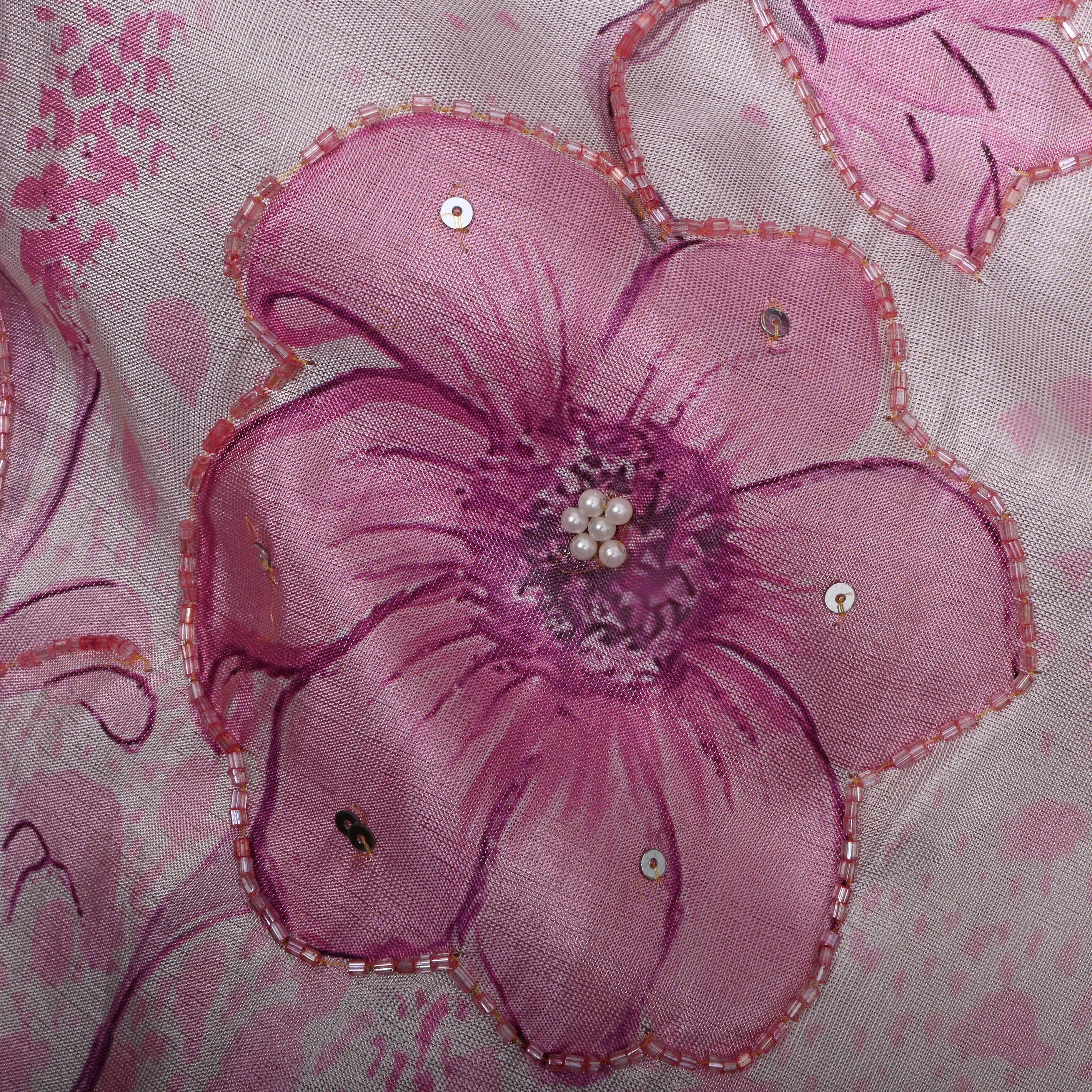Soft Pink Floral Printed Tissue Fabric