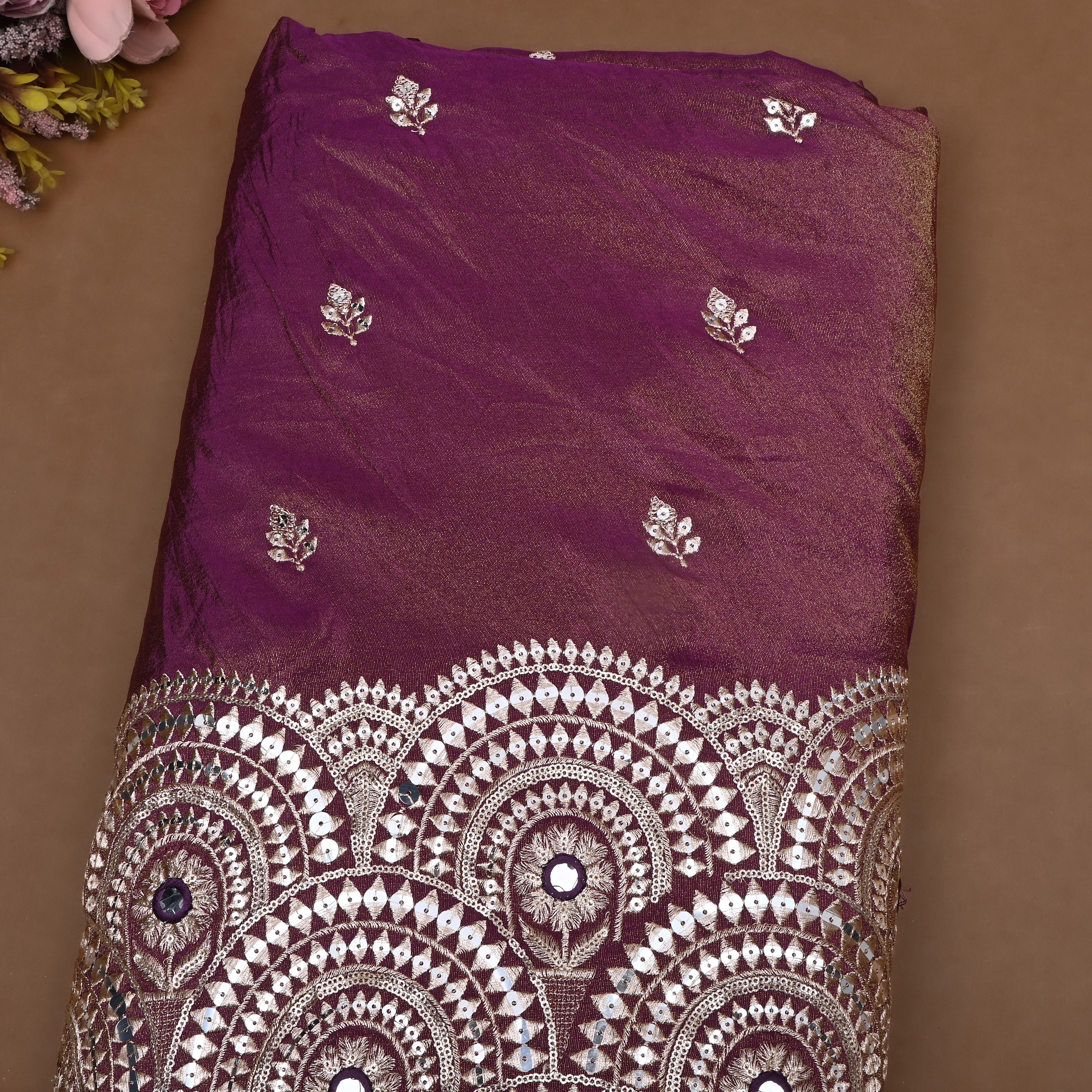 Berry Purple Zari Weave Tissue Fabric