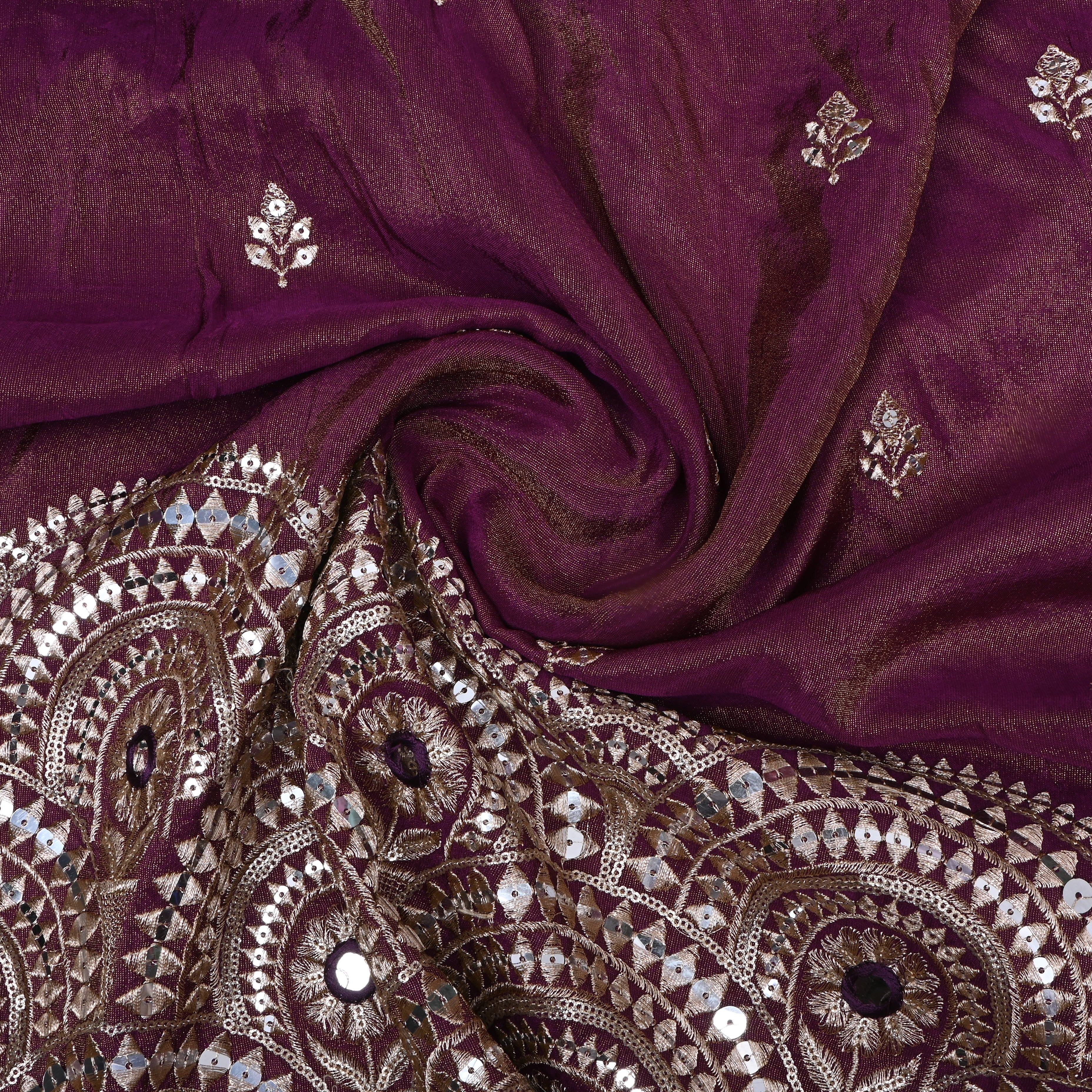 Berry Purple Zari Weave Tissue Fabric